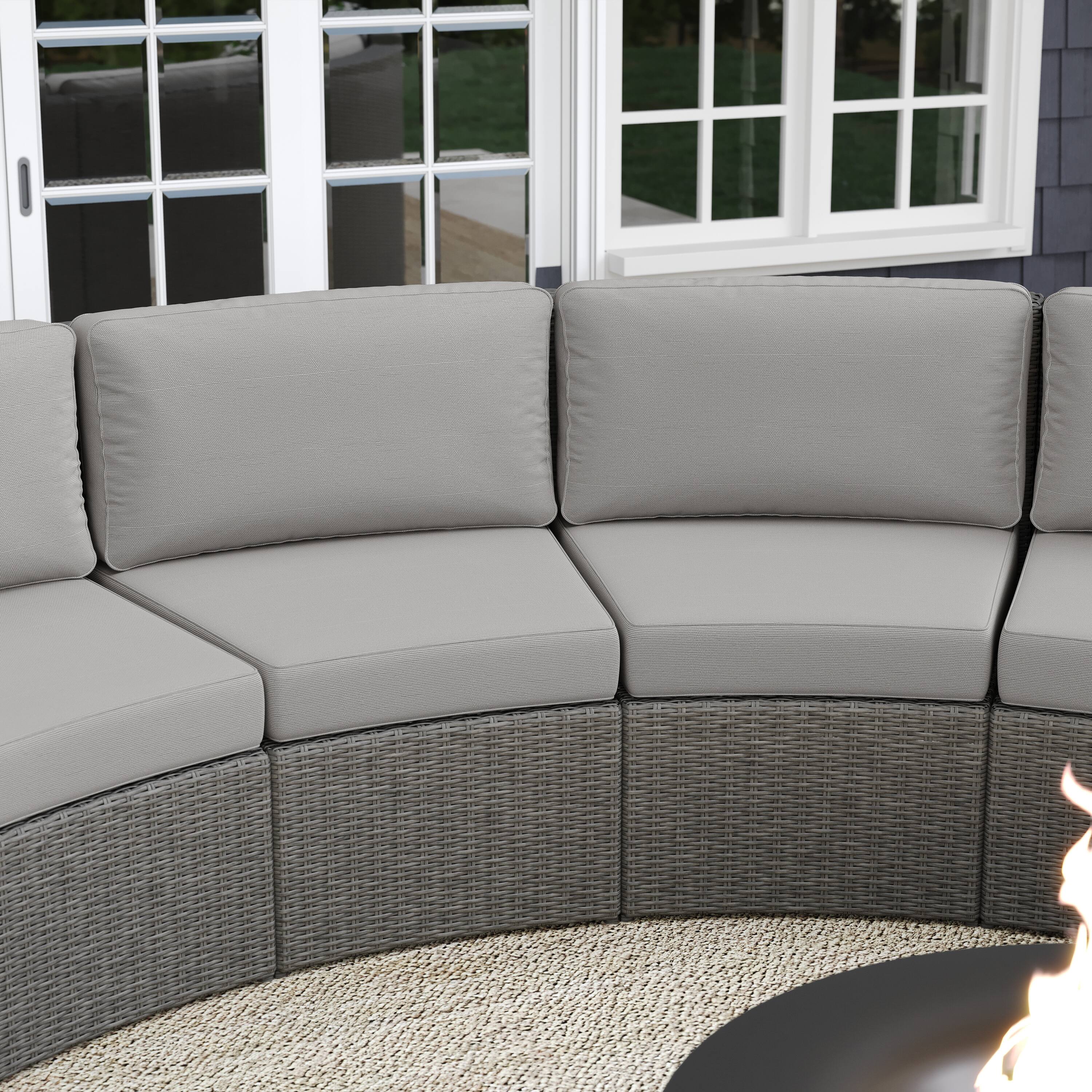Alt View 4. Martha Stewart - Bedford Outdoor Modular Rattan Wicker Patio Curved Sectional Sofa Seat - Gray Cushions/Gray Frame.