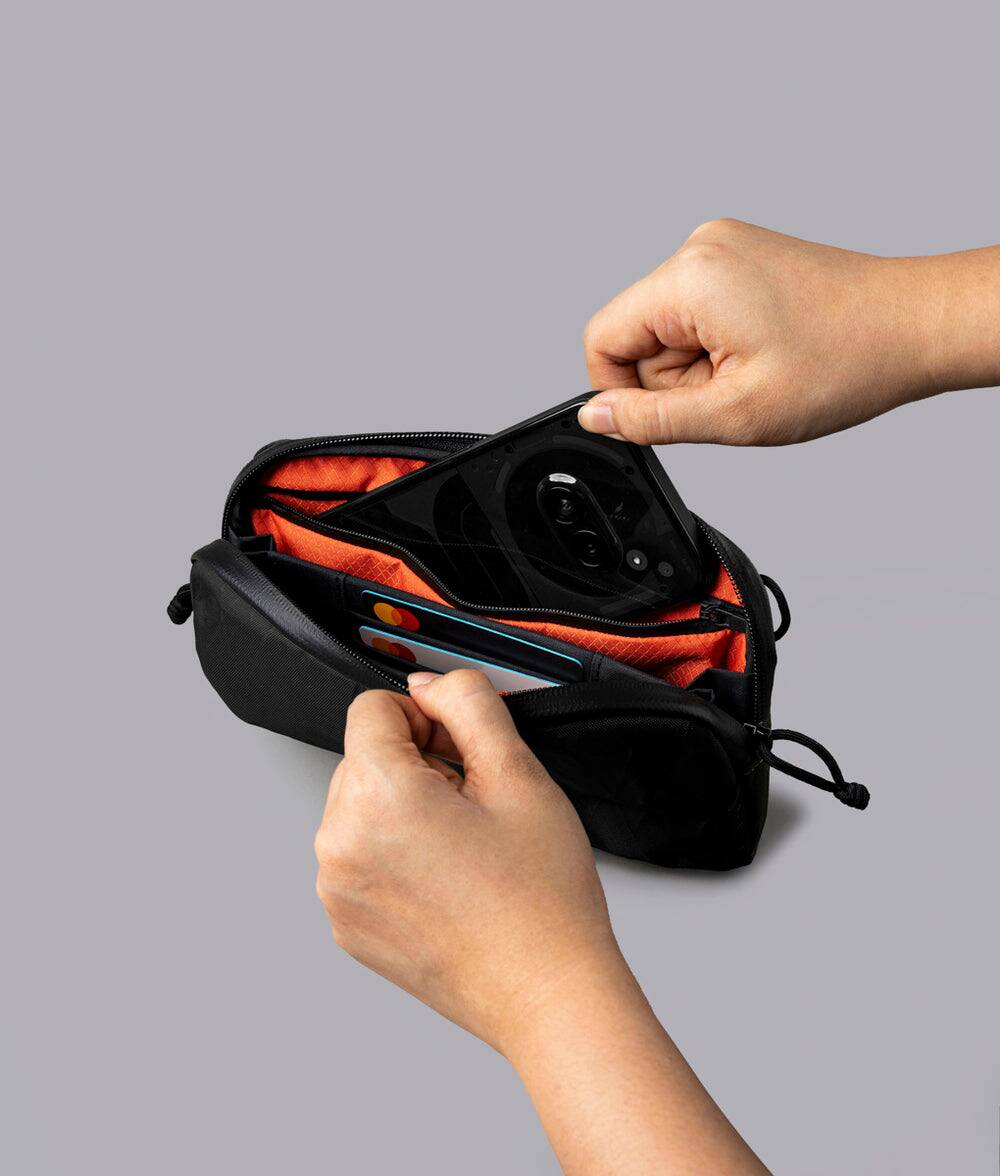 Alt View 5. ALPAKA - Flight Pouch Pro Passport Holder for Travel,Small Crossbody Bag for Men, phone holder bag,RFID sleeves for credit cards - Black X-Pac X42.