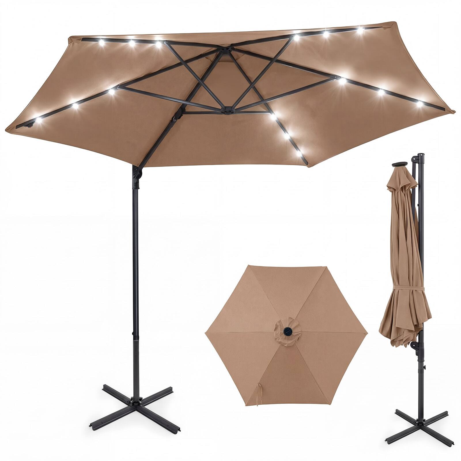 Alt View 8. Costway - Costway 10 FT Patio Cantilever Umbrella Large Offset Hanging Umbrella with Solar LED Lights - Brown.
