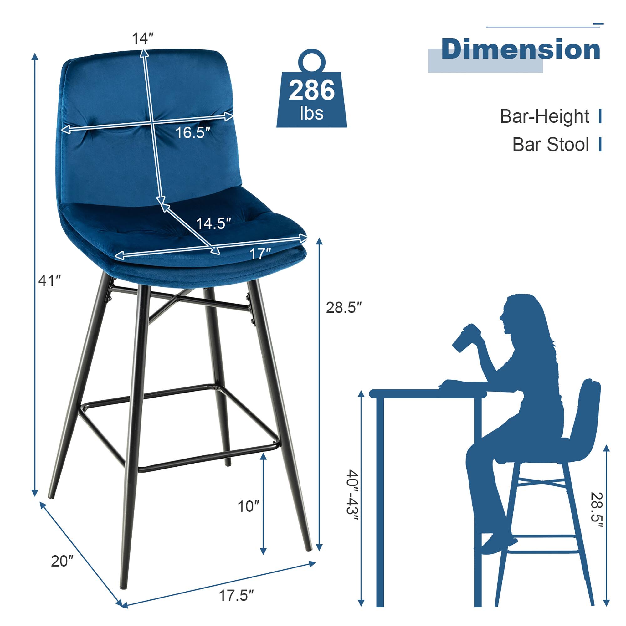 Dimension Bar-Height I Bar Stool I 14.5" 17" 41" 28.5" 10" 40"-43" 28.5" 20" 17.5"
