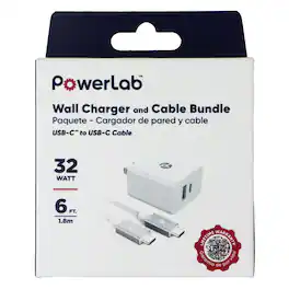 Bundle - PowerLab - 32W Wall Charger and 6-Ft USB-C to USB-C Cable - White/Silver