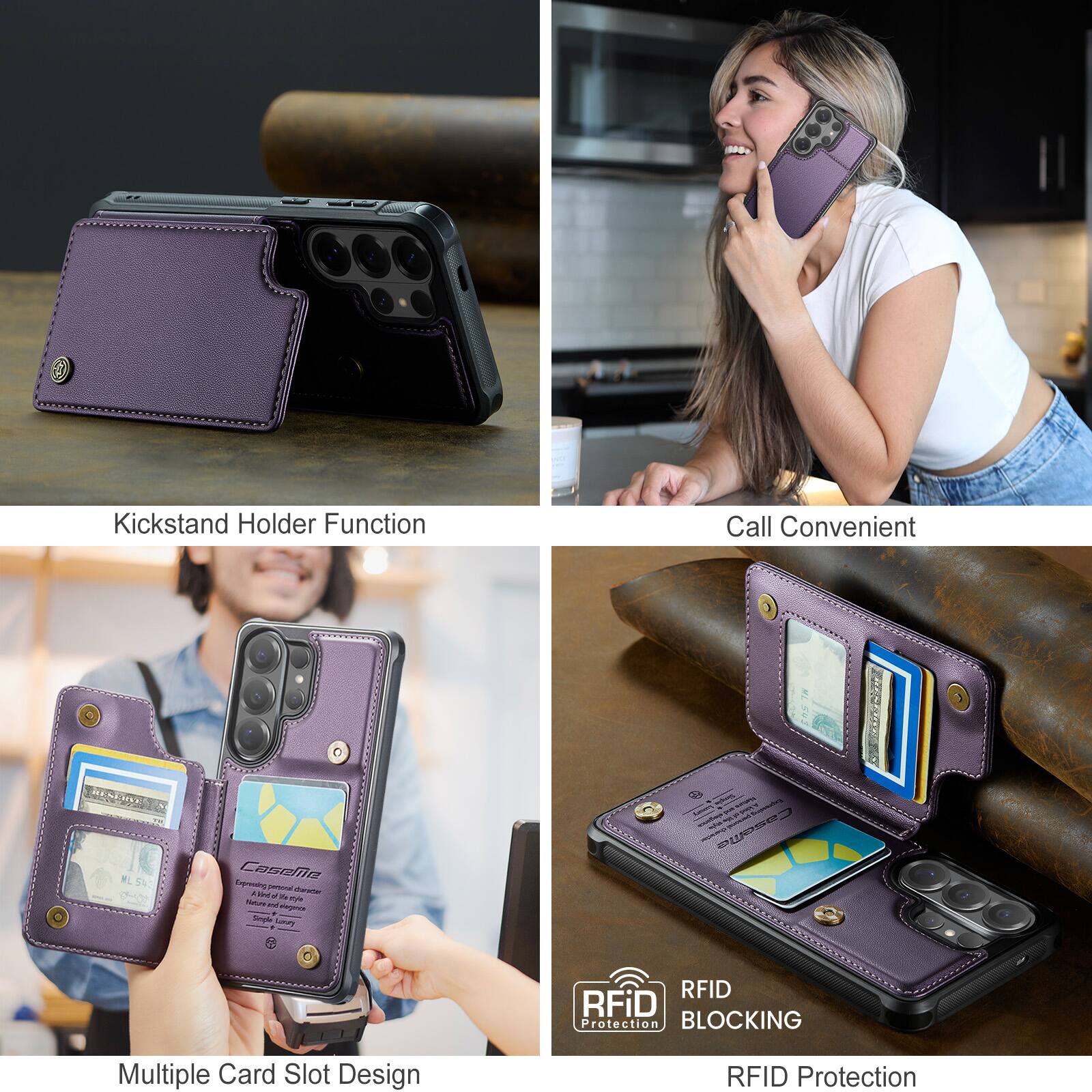 Kickstand Holder Function  
Call Convenient  
Multiple Card Slot Design  
RFID Protection