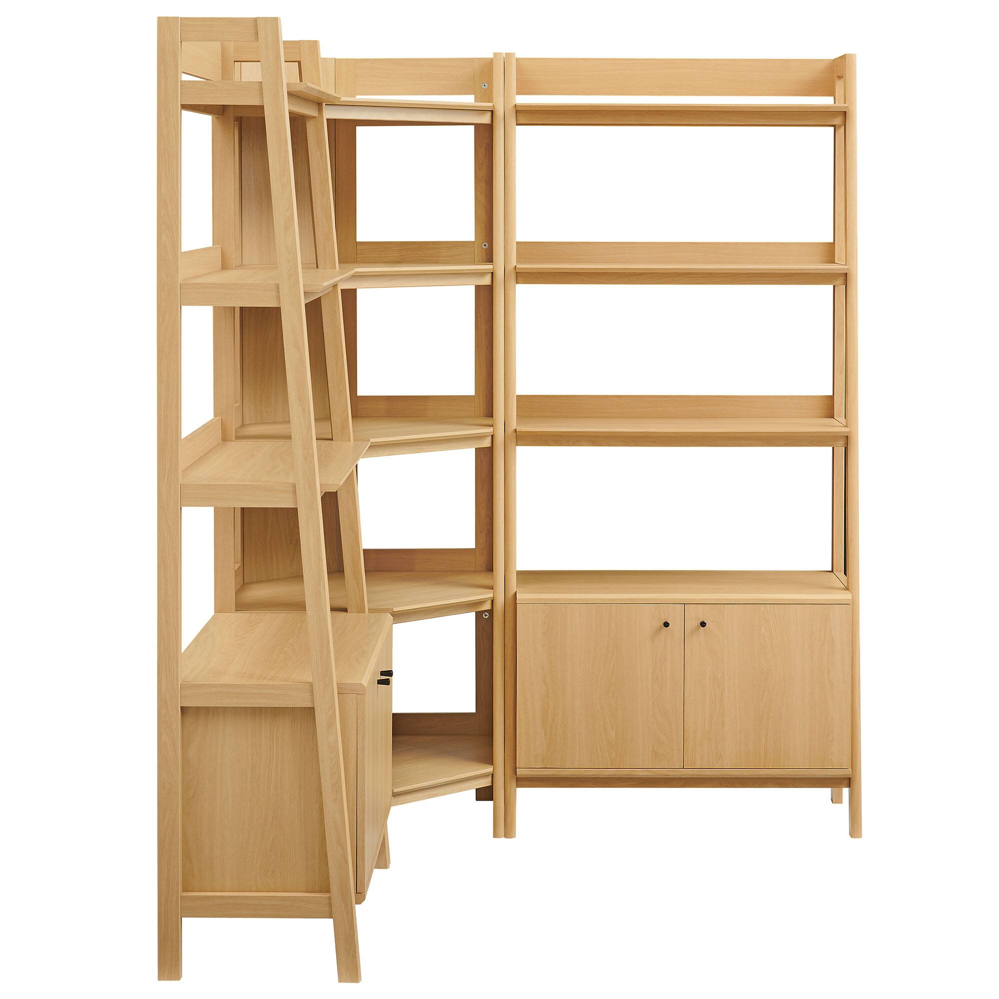Alt View 2. Modway - Bixby 3-Piece Corner Bookshelf Set with Wide Bookshelves by Modway - Oak.