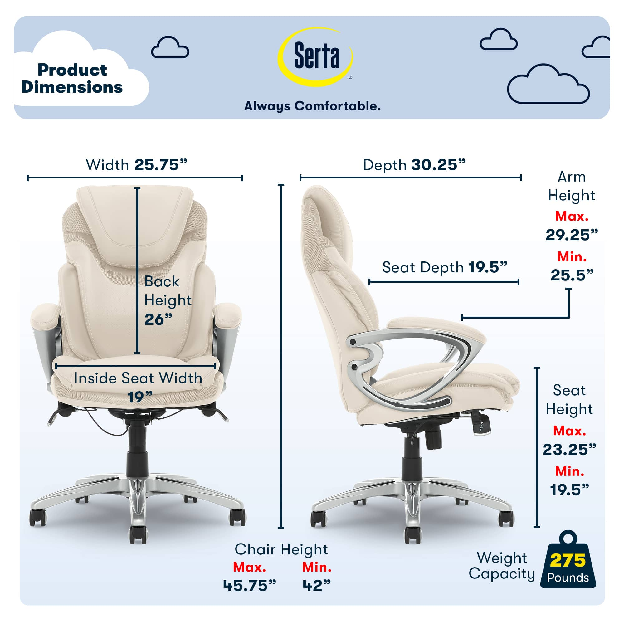 Left View: Serta - Bryce Bonded Leather Executive Office Chair - Cream