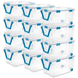 Sterilite - 120-Qt Plastic Wheeled Storage Bin w/ Gasket Latch Lid, 12 Pack - Clear