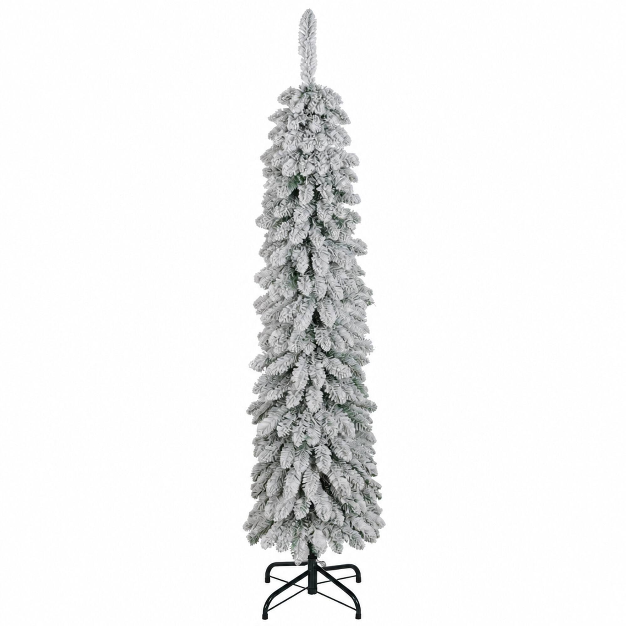 Front. RYHNUYNE - 5FT Unlit Flocked Slim Pencil Christmas Tree With 301 Realistic Snow Tips - Green.