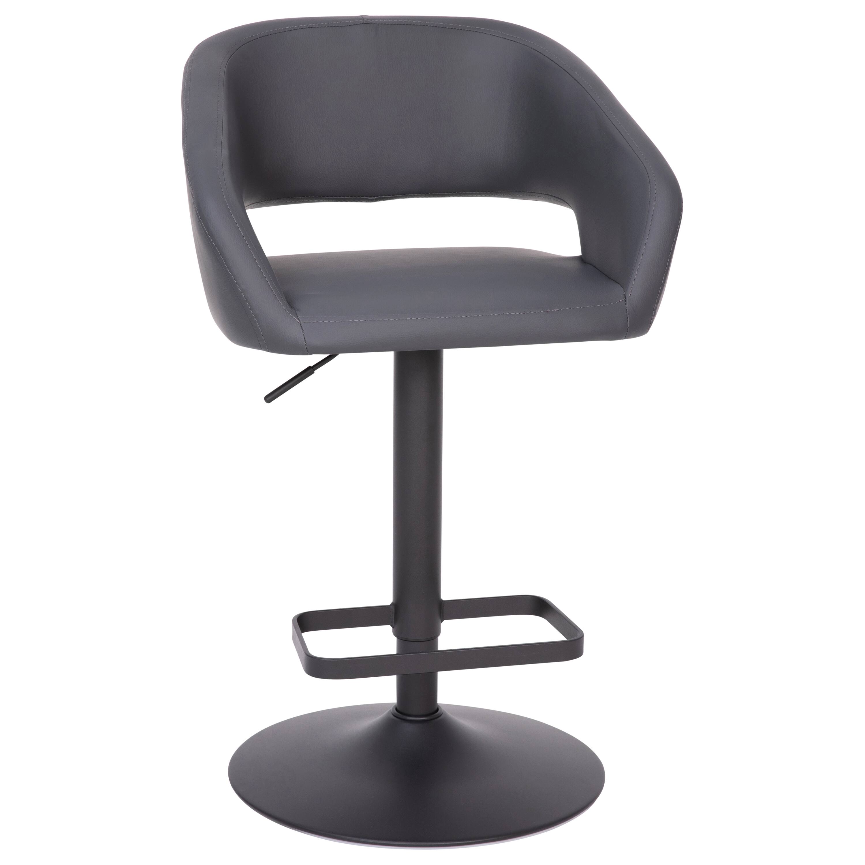 Alt View 1. Emma + Oliver - Shae Contemporary Upholstered Adjustable Height Barstool with Rounded, Cutout Mid-Back and Pedestal Base - Gray Vinyl/Black Frame.
