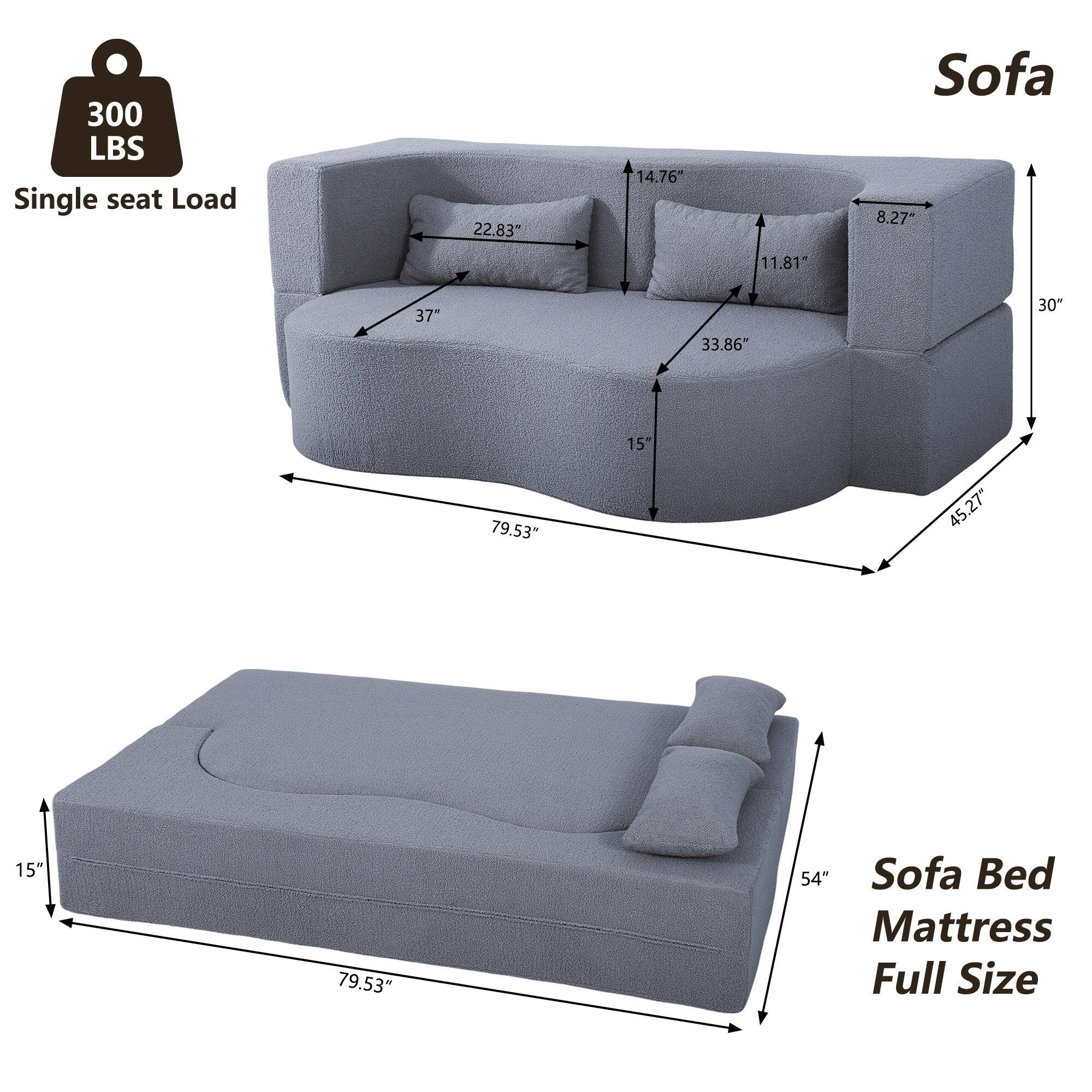 300 LBS Single seat Load  
22.83" 14.76" Sofa  
8.27" 11.81" 37" 33.86" 30" 15" 79.53" 45.27" 15" 79.53" 54" Sofa Bed Mattress Full Size