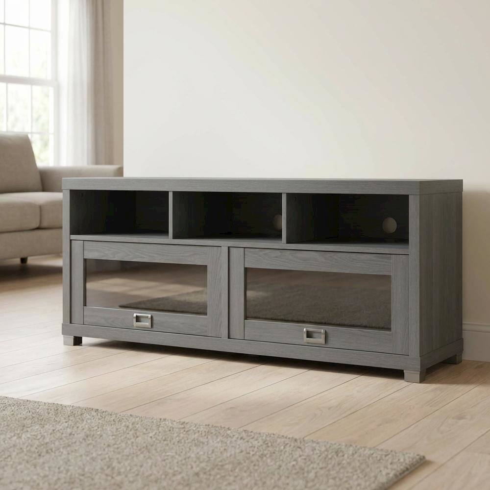 Alt View 2. FurniFact - Grey TV Stand for up to 60-inch Screens with Sturdy Construction - Gray.