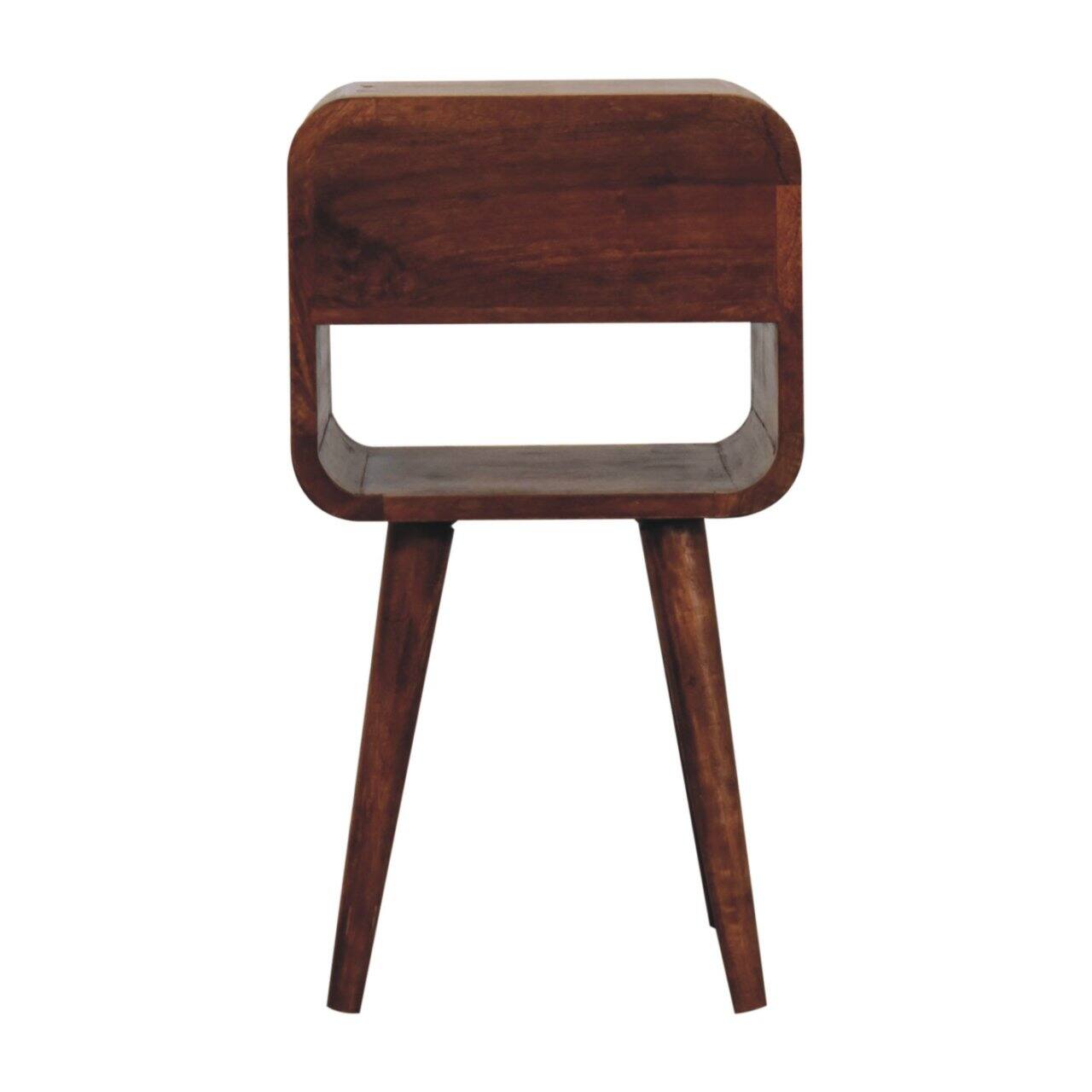 Alt View 6. Artisan Furniture - Artisan Furniture Solid Wood Mini Honey Caramel Curved Bedside, 1 Drawer, 1 Open Slot, Nordic Legs, Dark Brown - Caramel.