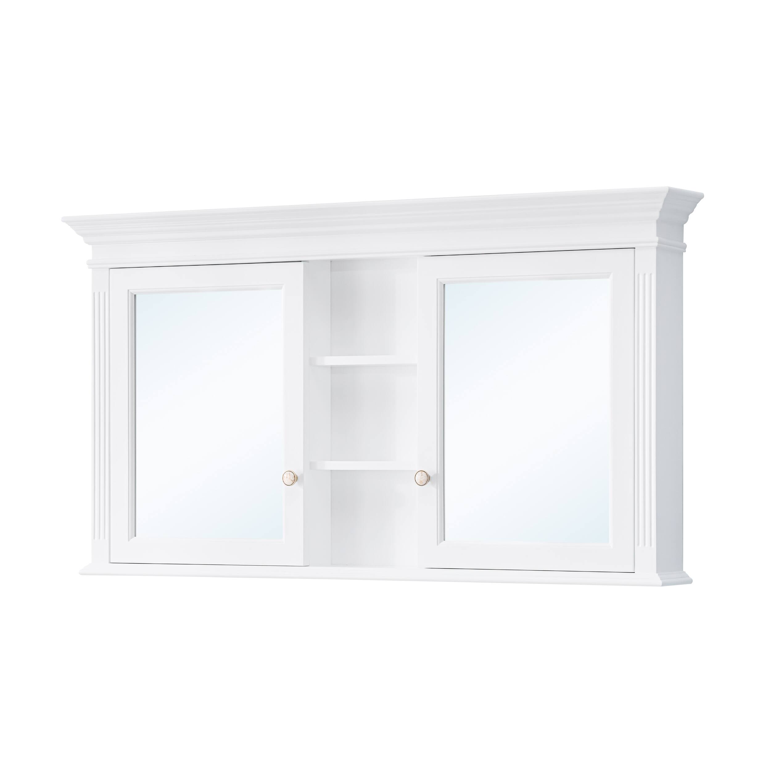 Alt View 8. WELLFOR - 55 in. W x 30 in. H Rectangular Wood Surface Mount Medicine Cabinet with Mirror and Shelves, 2 Soft Close Doors - White.