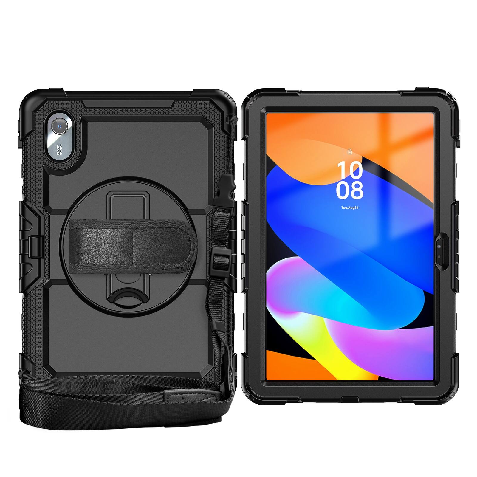 Angle. UUCOVER - Full Body Case for Lenovo Idea Tab 11 inch (TB336) 2025 /K11 Gen 2 Built-in Screen Protector Stand Shoulder Strap Cover - Black.
