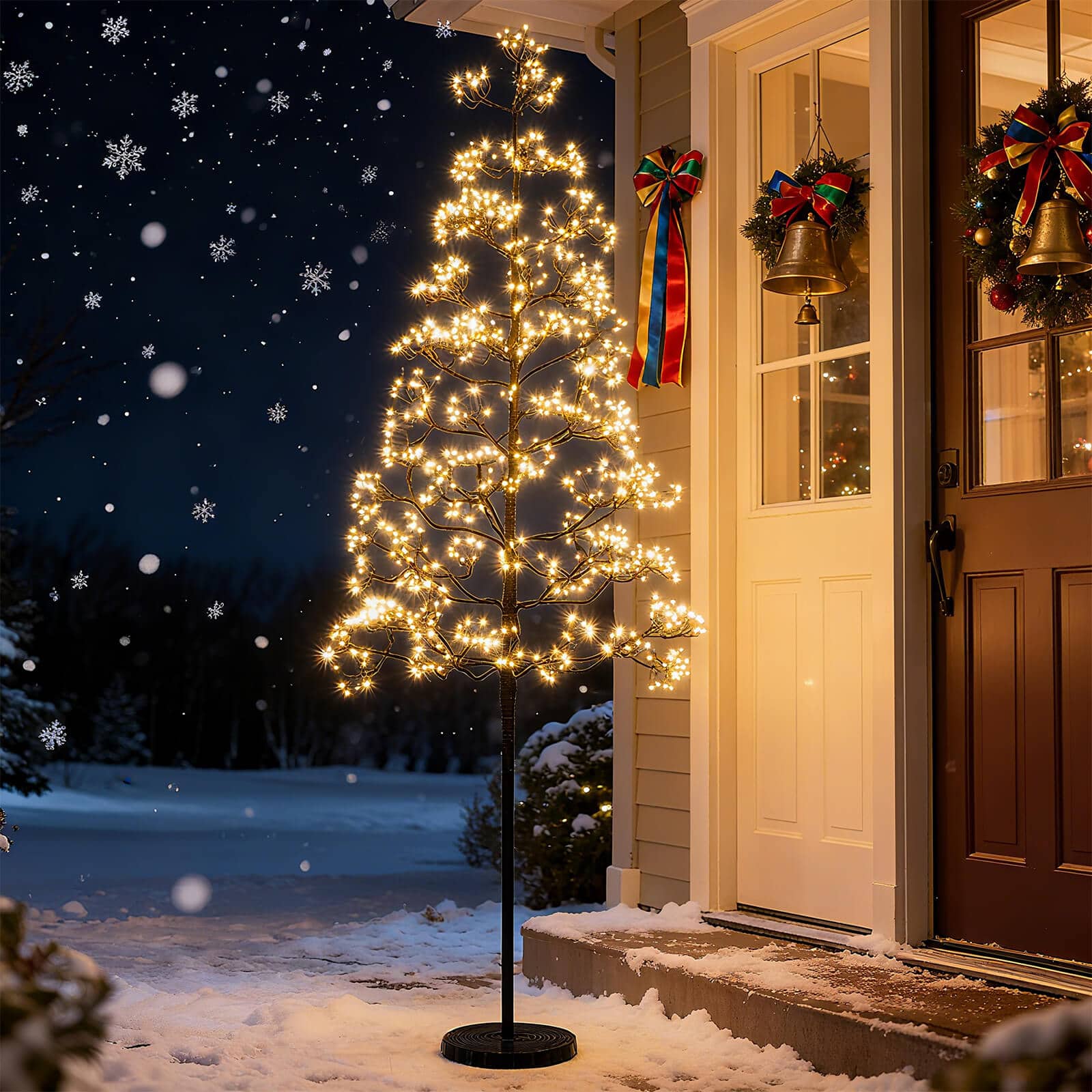 Costway - 5 FT Lighted Alpine Tree with 1000 White LED Lights, Weighted Base for Christmas - Black