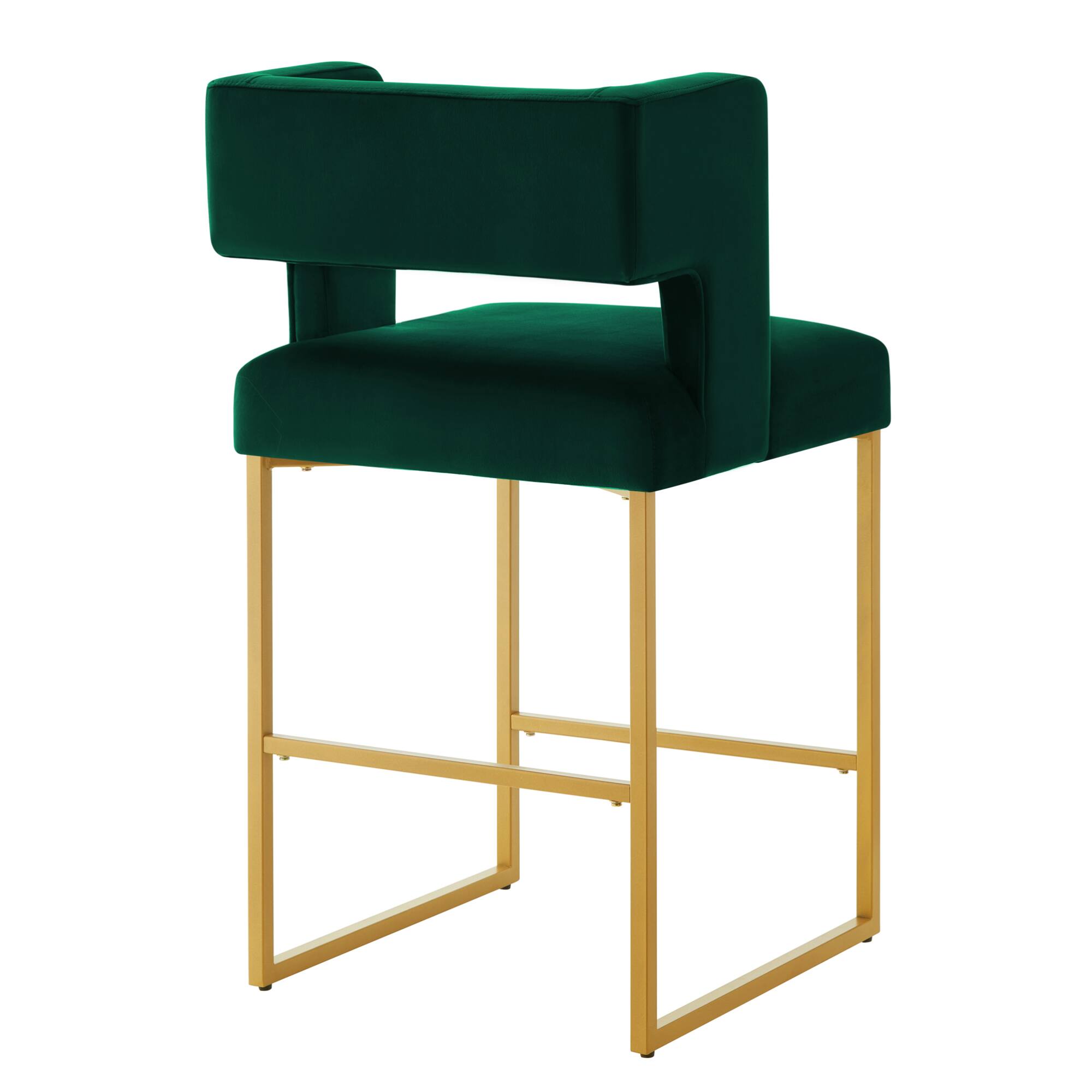 Alt View 2. GOODSILO - Contemporary Square Backrest Counter Height Bar Stools Set of 2 with Sturdy Metal Legs for Kitchen Islands - Emerald.