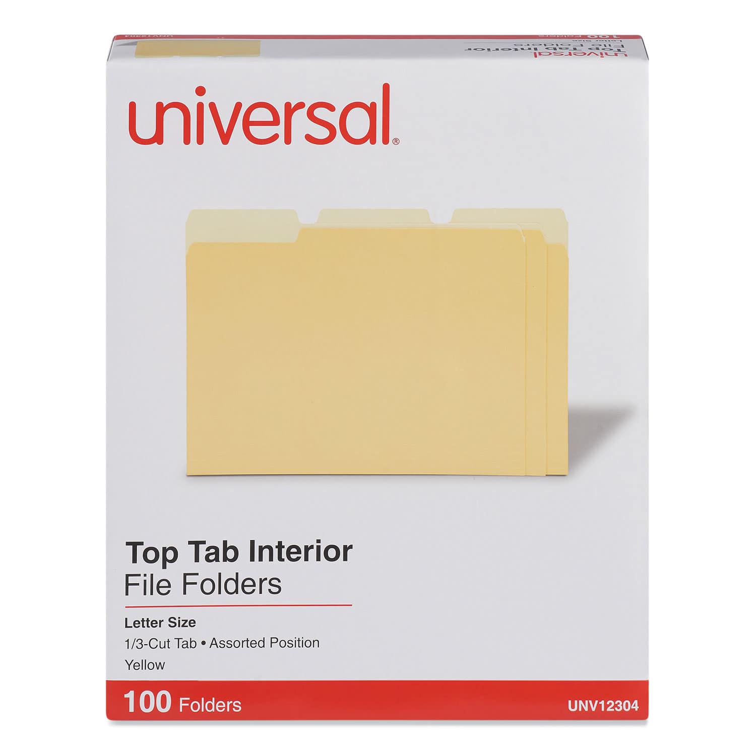 Universal - Interior File Folders, 1/3-Cut Tabs: Assorted, Letter Size, 11-pt Stock, Yellow, 100/Box