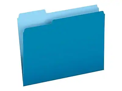 Front. Pendaflex - Two-Tone File Folder, 1/3-Cut Tab, Assorted, Letter Size, Blue, 100/Box - Blue.