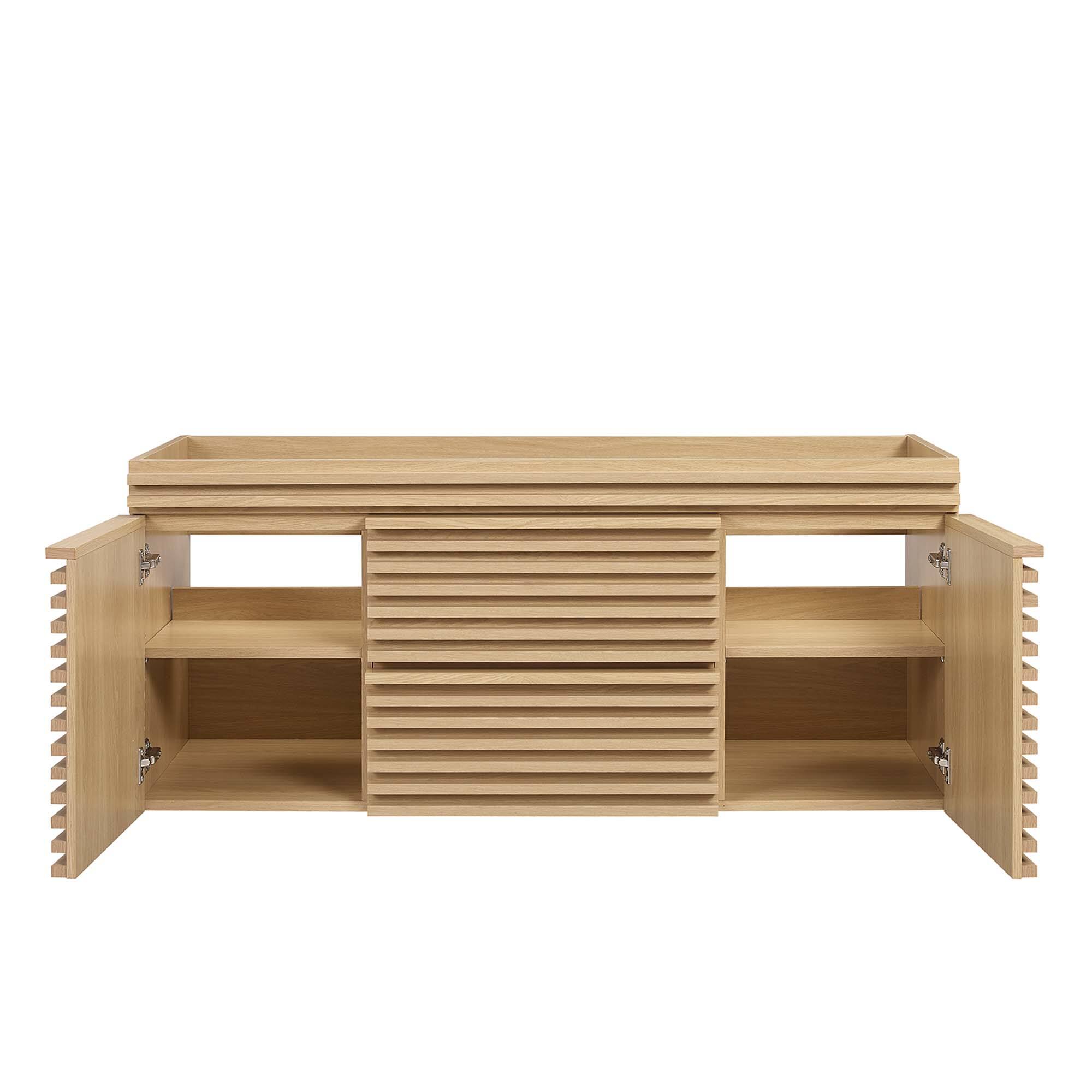 Alt View 4. Modway - Render 48" Wall-Mount Bathroom Cabinet Basin Not Included by Modway - Oak.