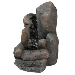 Sunnydaze - Polyresin Rock Falls Solar Water Fountain with Battery - 22 in - Dark Brown