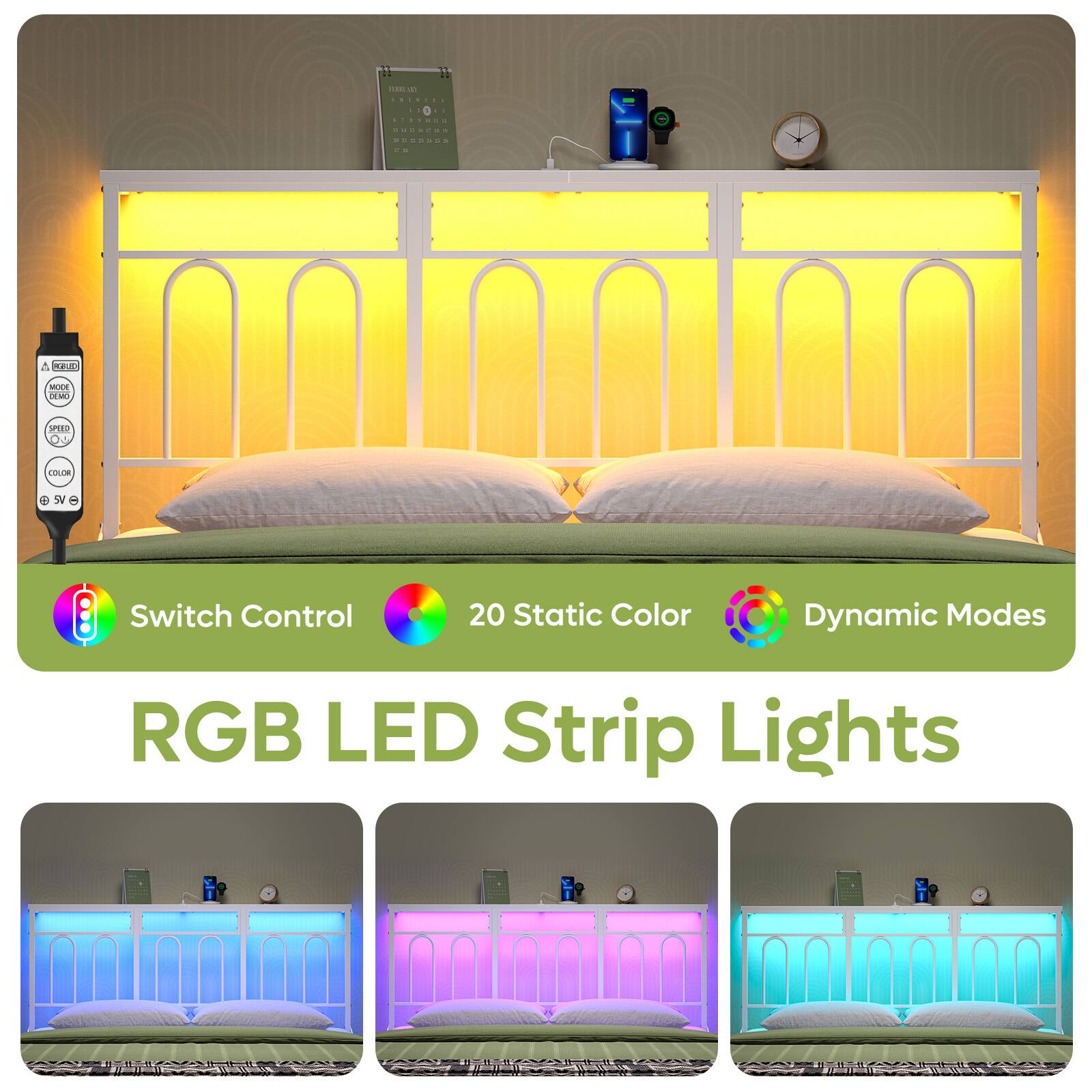 Switch Control, 20 Static Color, Dynamic Modes, RGB LED Strip Lights