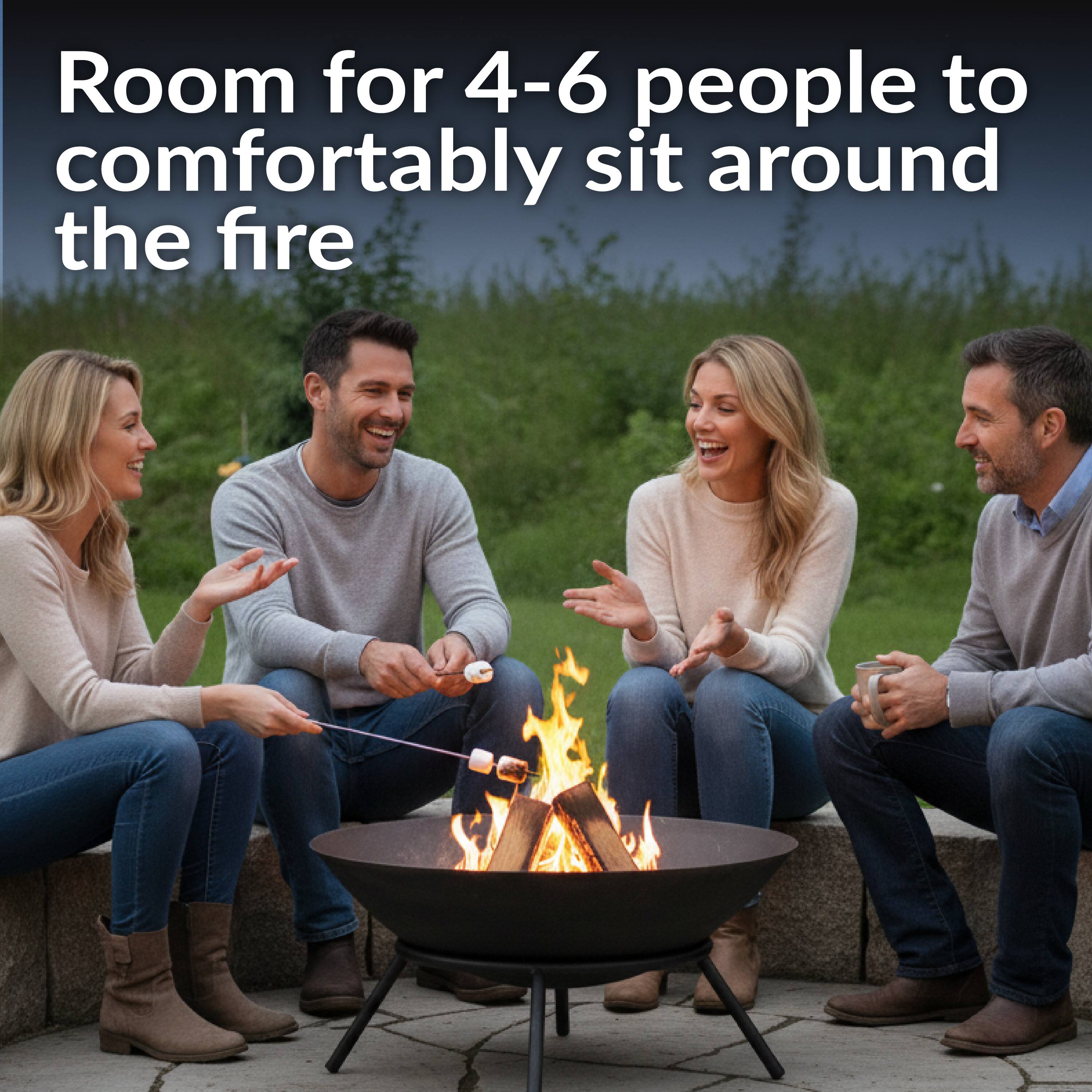 Room for 4-6 people to comfortably sit around the fire