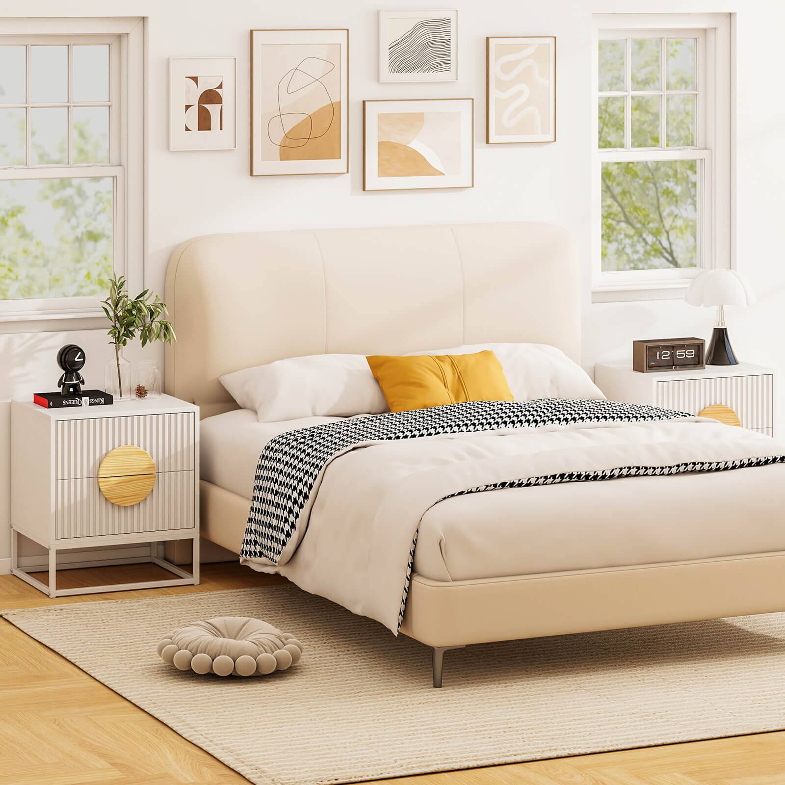 Alt View 5. Costway - Costway Fluted Nightstand with 2 Drawers with Pine Wood Handles & Metal Frame for Bedroom - White.