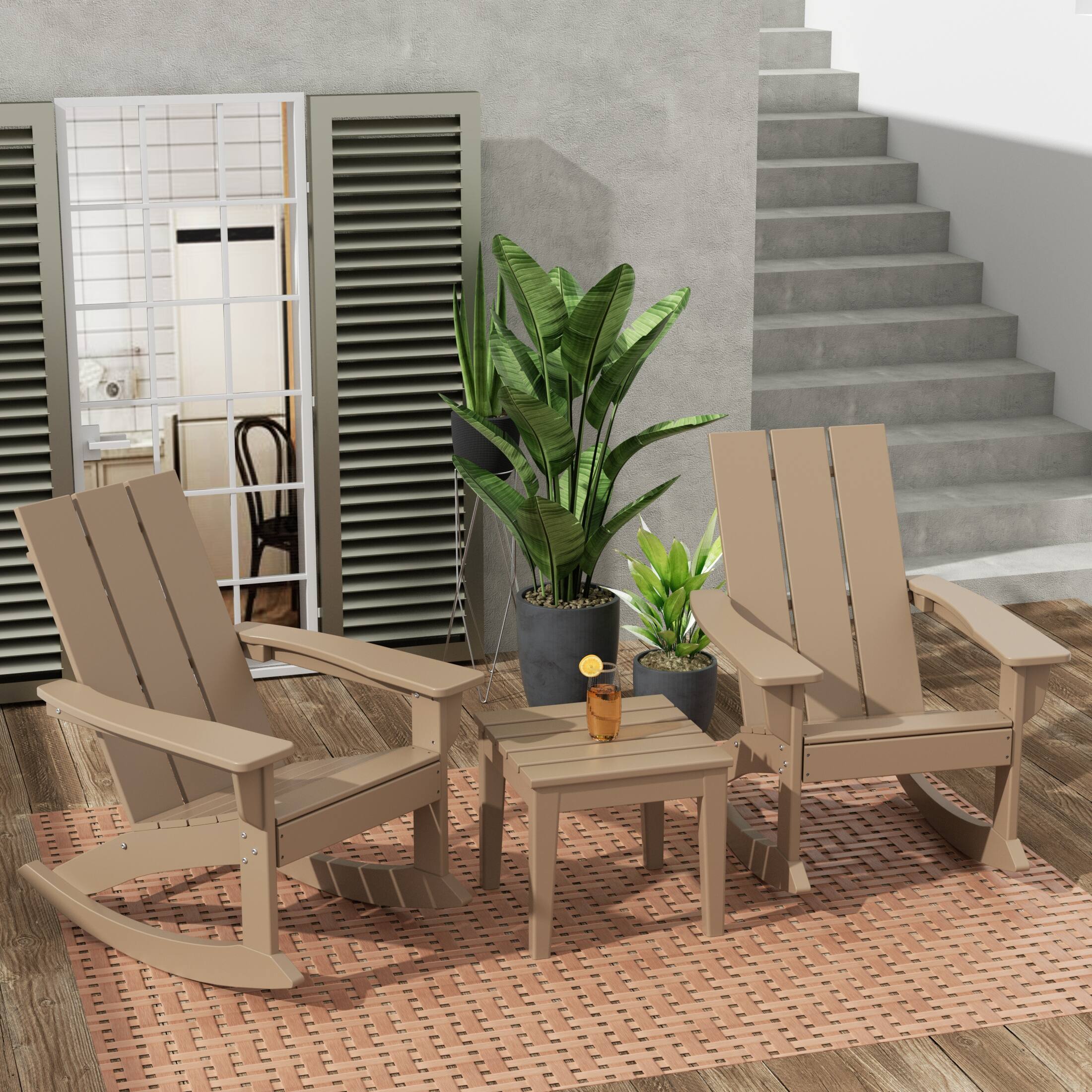 Angle. WestinTrends - WestinTrends Ashore Modern Rocking Poly Adirondack Chair With Side Table 3-Piece Set - Weathered Wood.