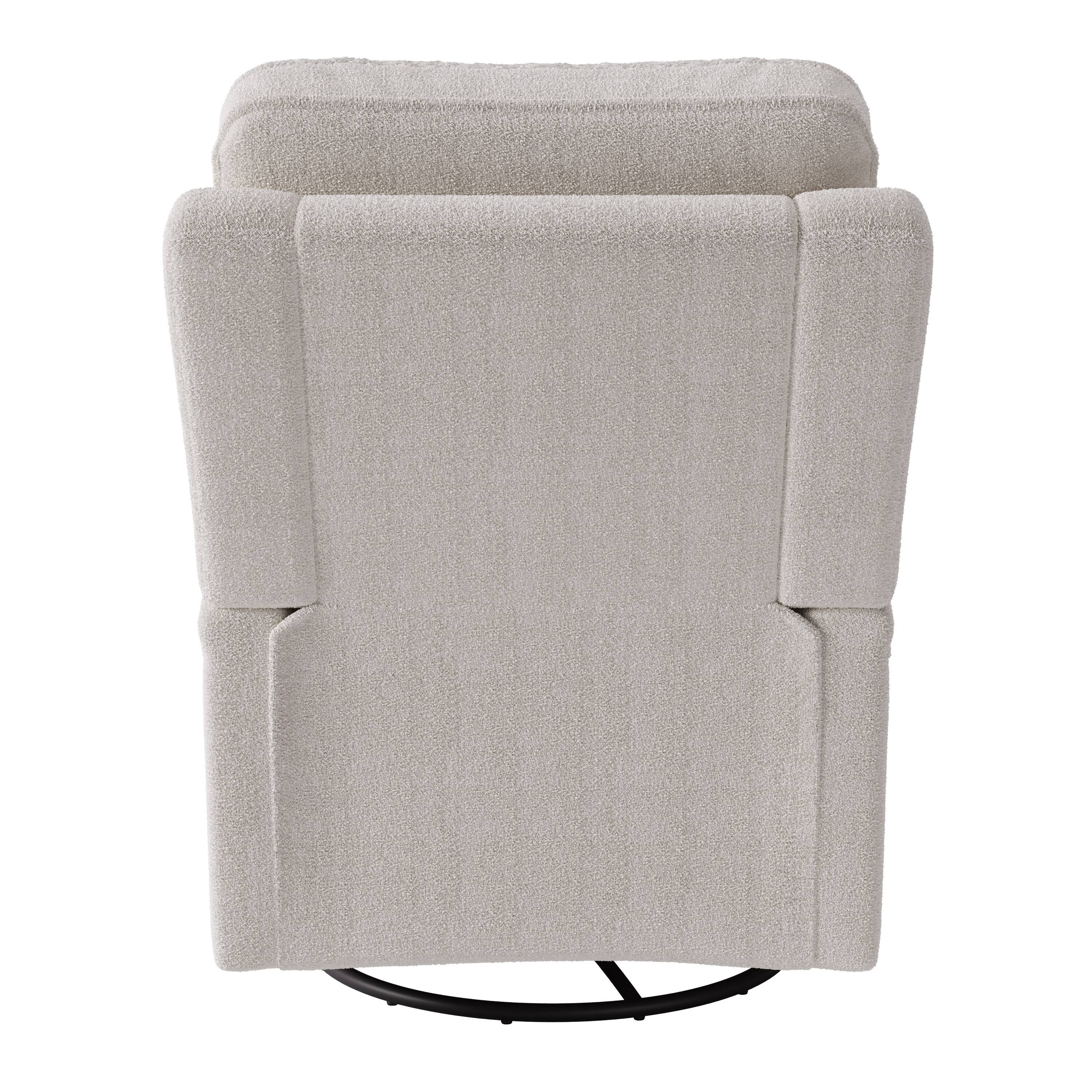 Back. CorLiving - Jasmine Boucle Fabric Upholstered Plush Cushioned Glider Swivel Manual Indoor Recliner - White.