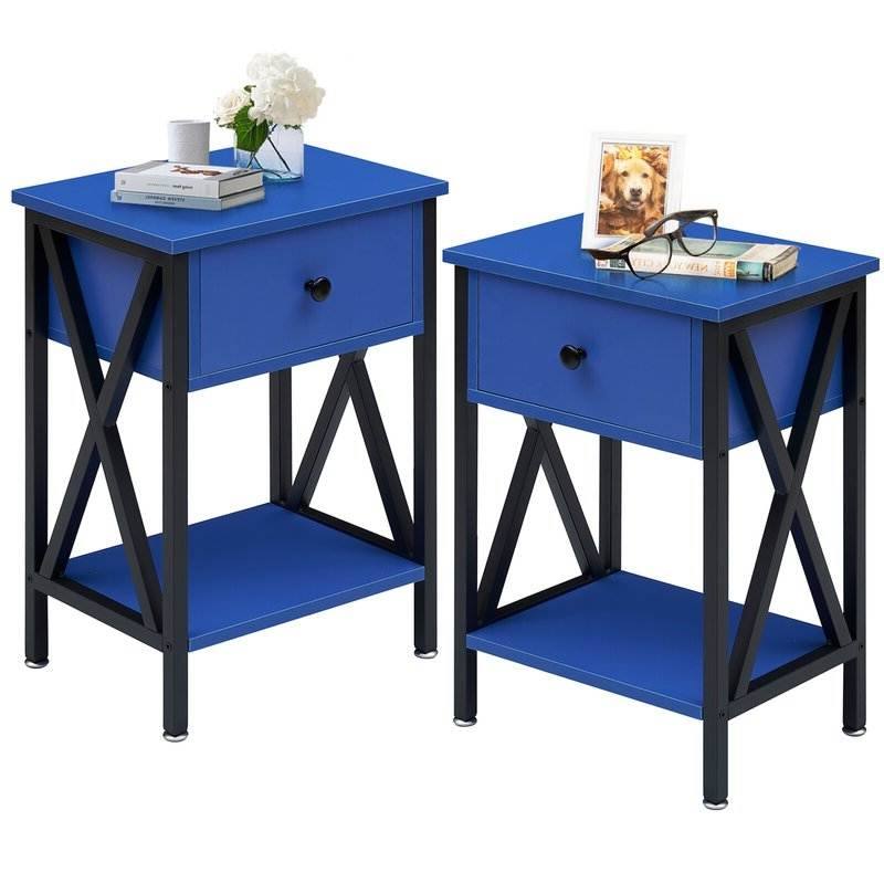 Angle. Hivvago - Hivvago Set of 2 - 1 Drawer Nightstand - Blue.