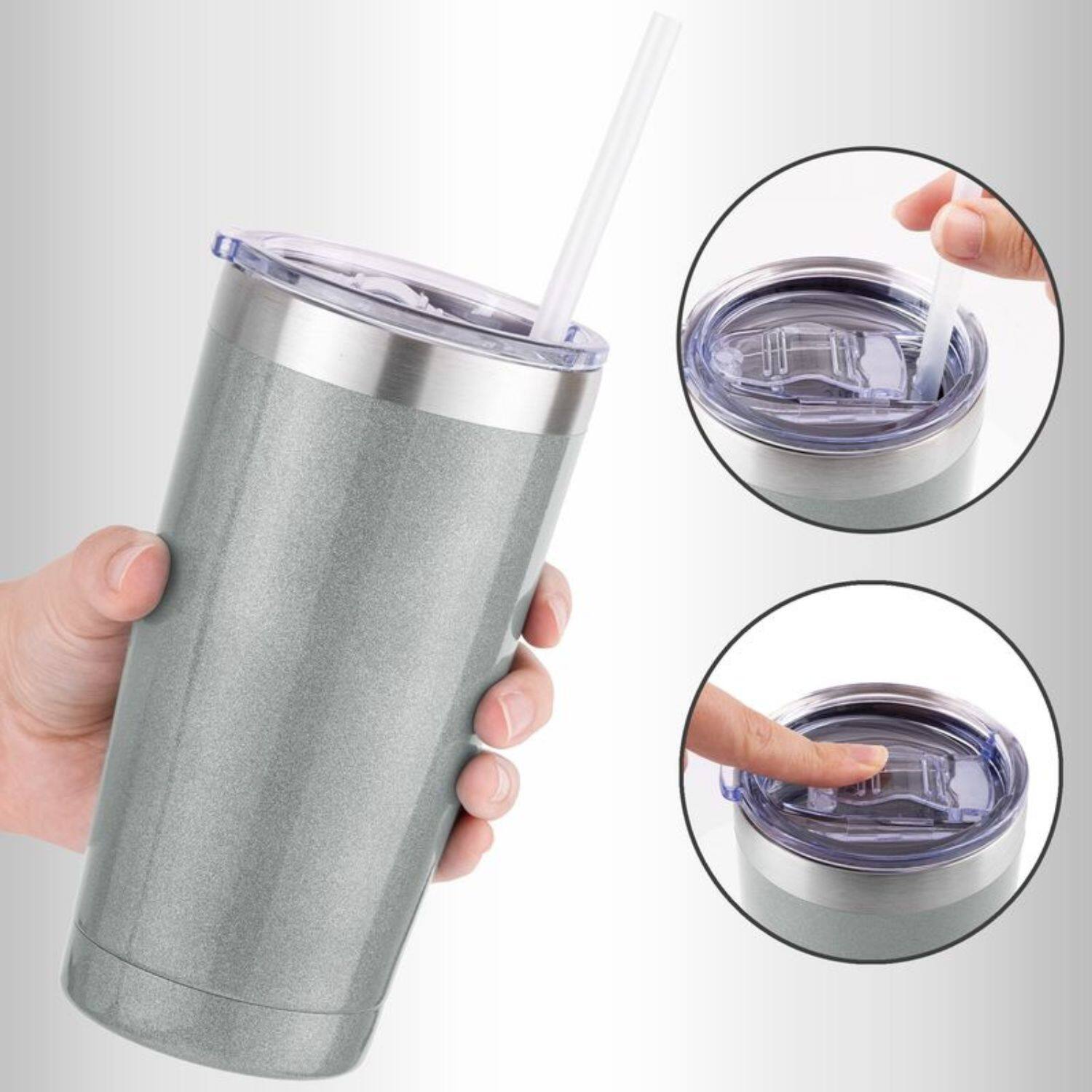Alt View 1. Zulay Kitchen - Zulay Kitchen 20oz Double Walled Insulated Tumbler with Lid and Straw - Grey Shimmer.
