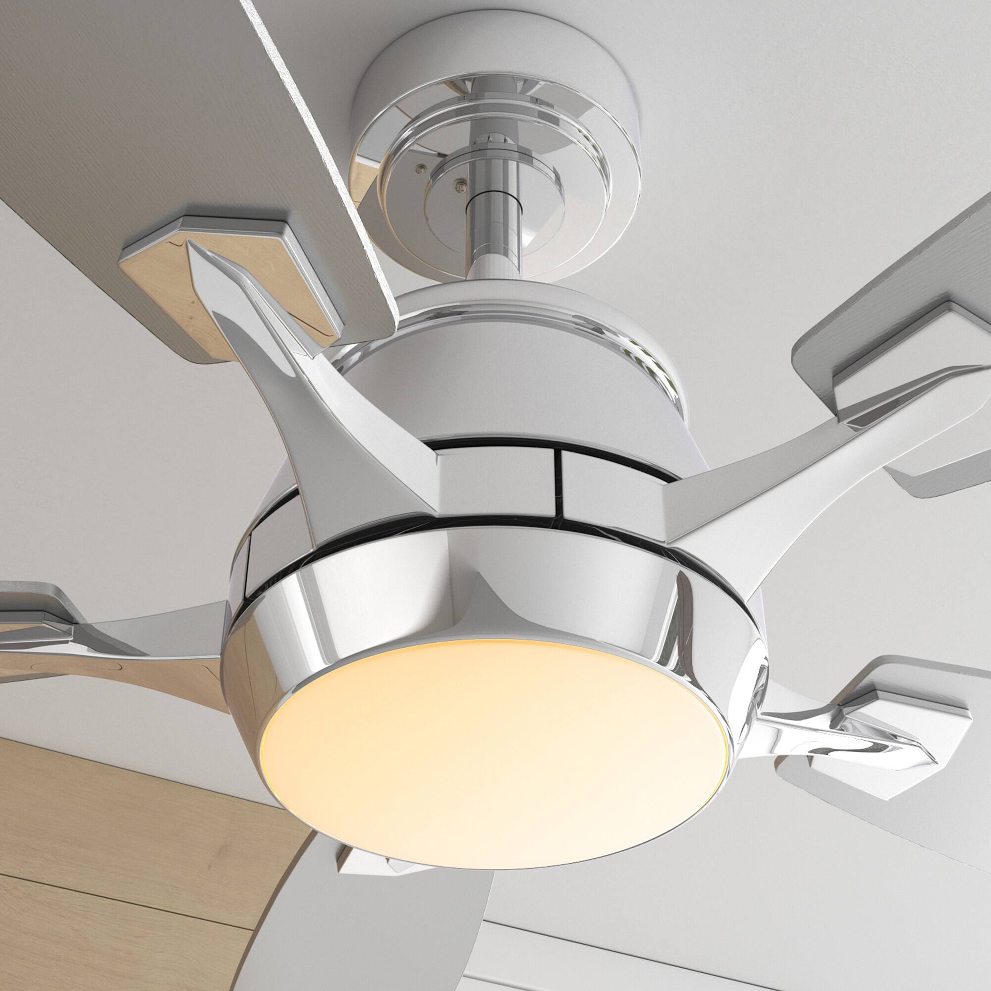 Alt View 7. Siljoy - 52" Modern Low Profile Ceiling Fan with Light and APP/Remote, DC Reversible Motor, Dimmable LED for Bedroom/Living Room - Chrome.