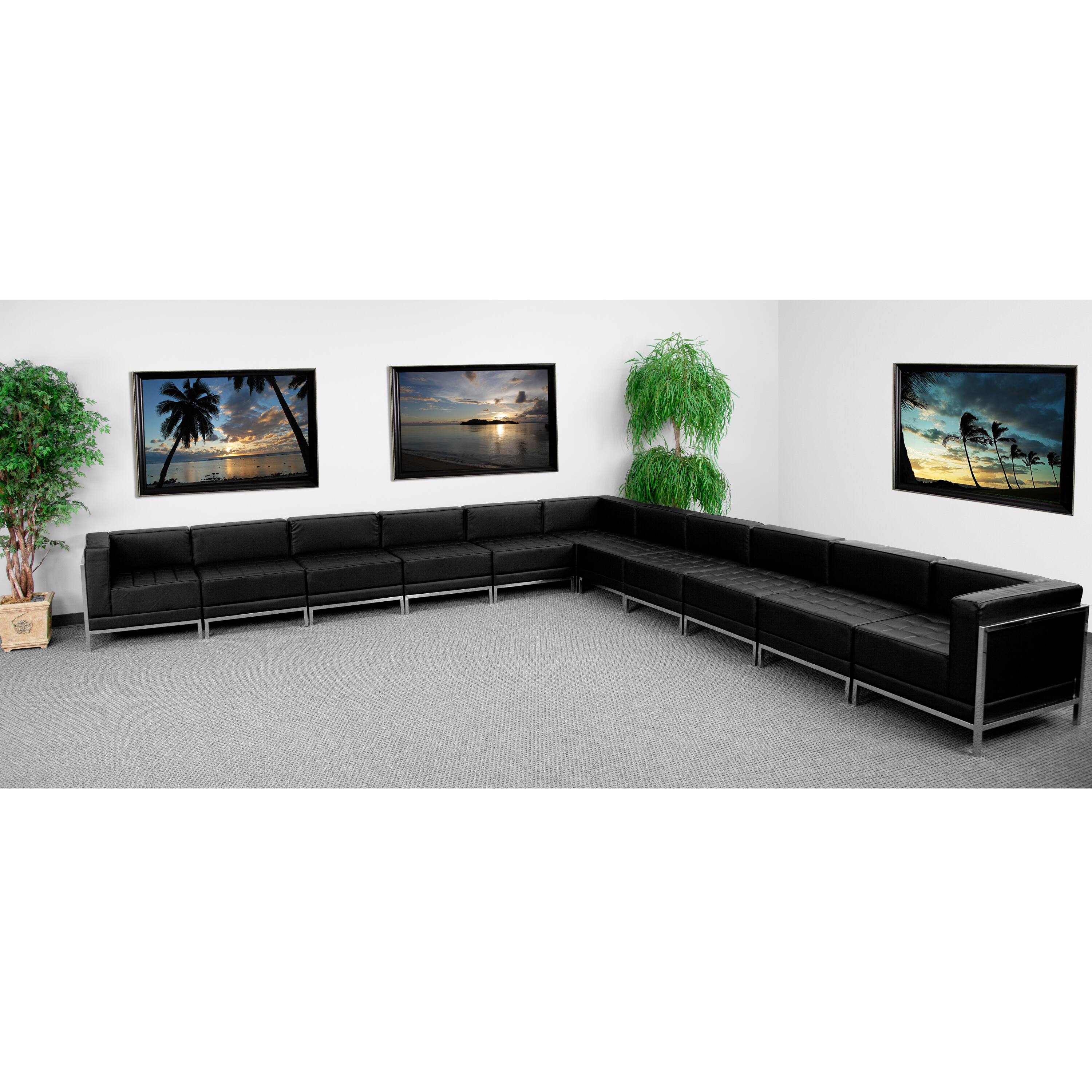 Angle. Flash Furniture - HERCULES Imagination 11-Piece Reception Guest Chair Sectional with Ganging Clips, Model ZB-IMAG-SECT-SET2 - Black.
