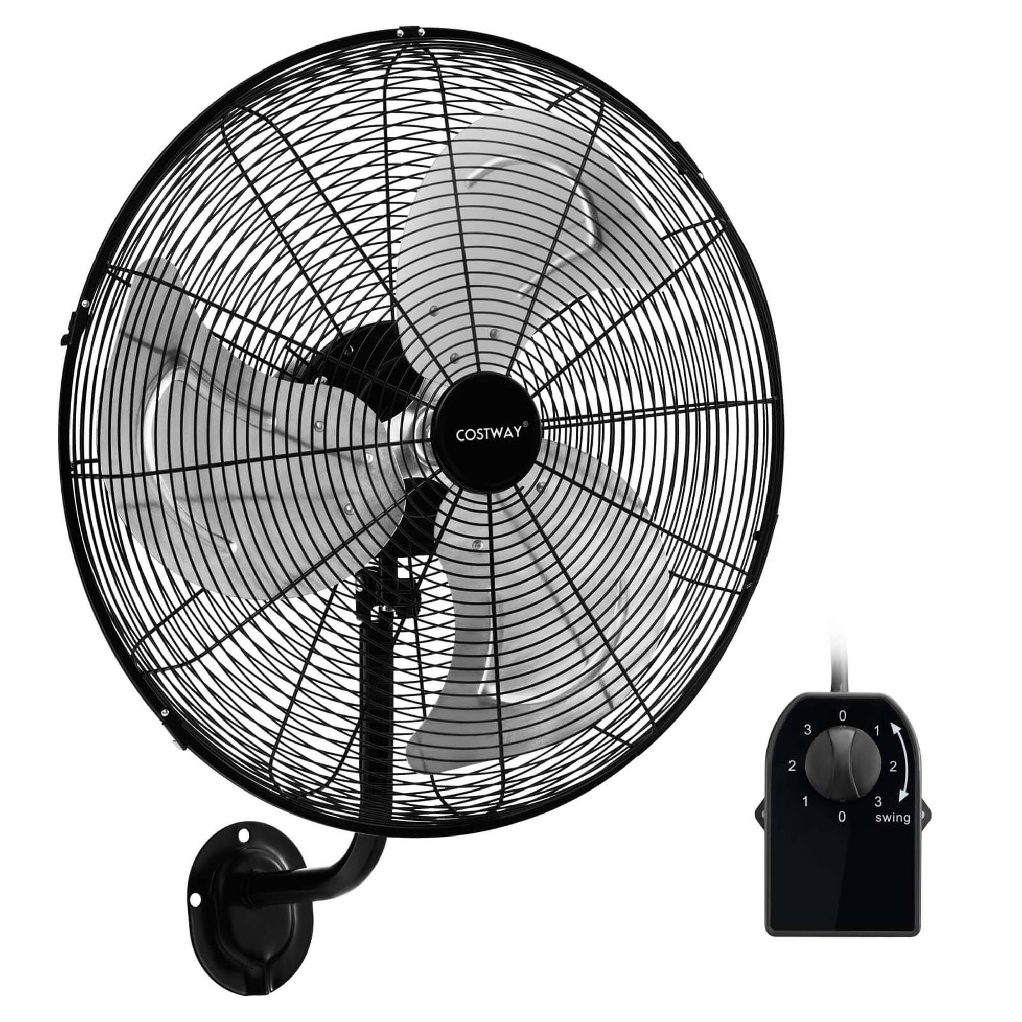 Costway - 20" Wall Mount Fan with 3-Speed Options 85° Oscillation 30° Tilt 6 FT Cord - Black