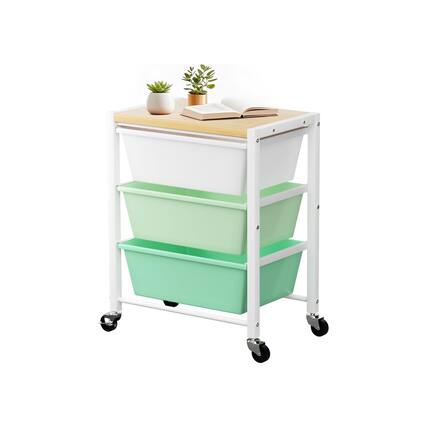 Front. JETRANSPORT - Rolling Cart With 5 Drawers Plastic Drawer Storage Carts Wheels & Wooden Tabletop Metal Utility - Bright Green 3-Drawer.