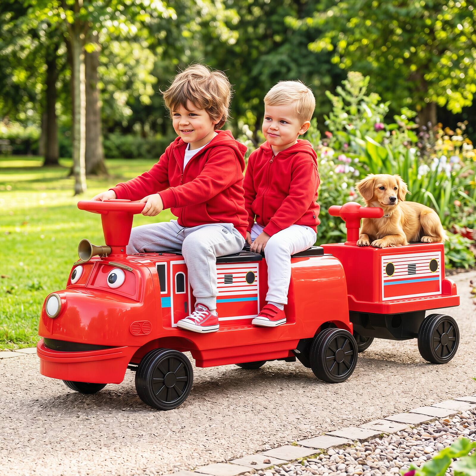 Alt View 3. Costway - Costway 12V Battery Powered Ride on Train, Trackless Kids Ride on Toy with Storage Space - Red & Black.