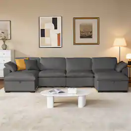 Dyonery - 120" Sectional Couches,Modern Modular Sectional Sofa,with Comfy Deep Seats,Fluffy L-Shape PU Leather Sofa Couch - Dray