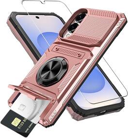 Gravity Ridge - for Samsung Galaxy S25 Edge Wallet Case with Card Holder 360°Ring Kickstand Military Grade Drop Shockproof Rugged Case - Rose Gold