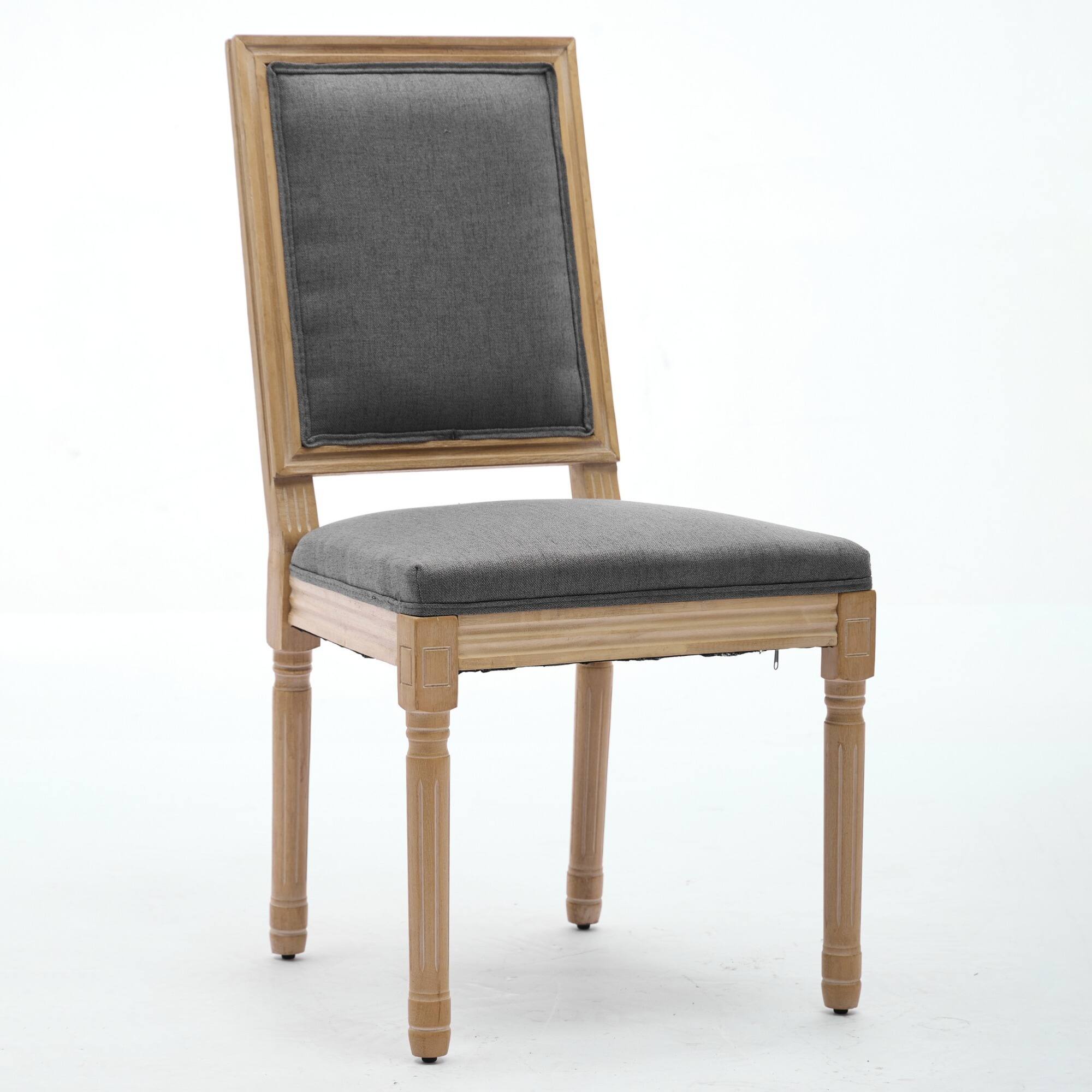 Left. GOODSILO - Elegant French Style Dining Chairs Set of 2 with Square Backrest and Carved Wood Frame for Home and Restaurant - Gray.