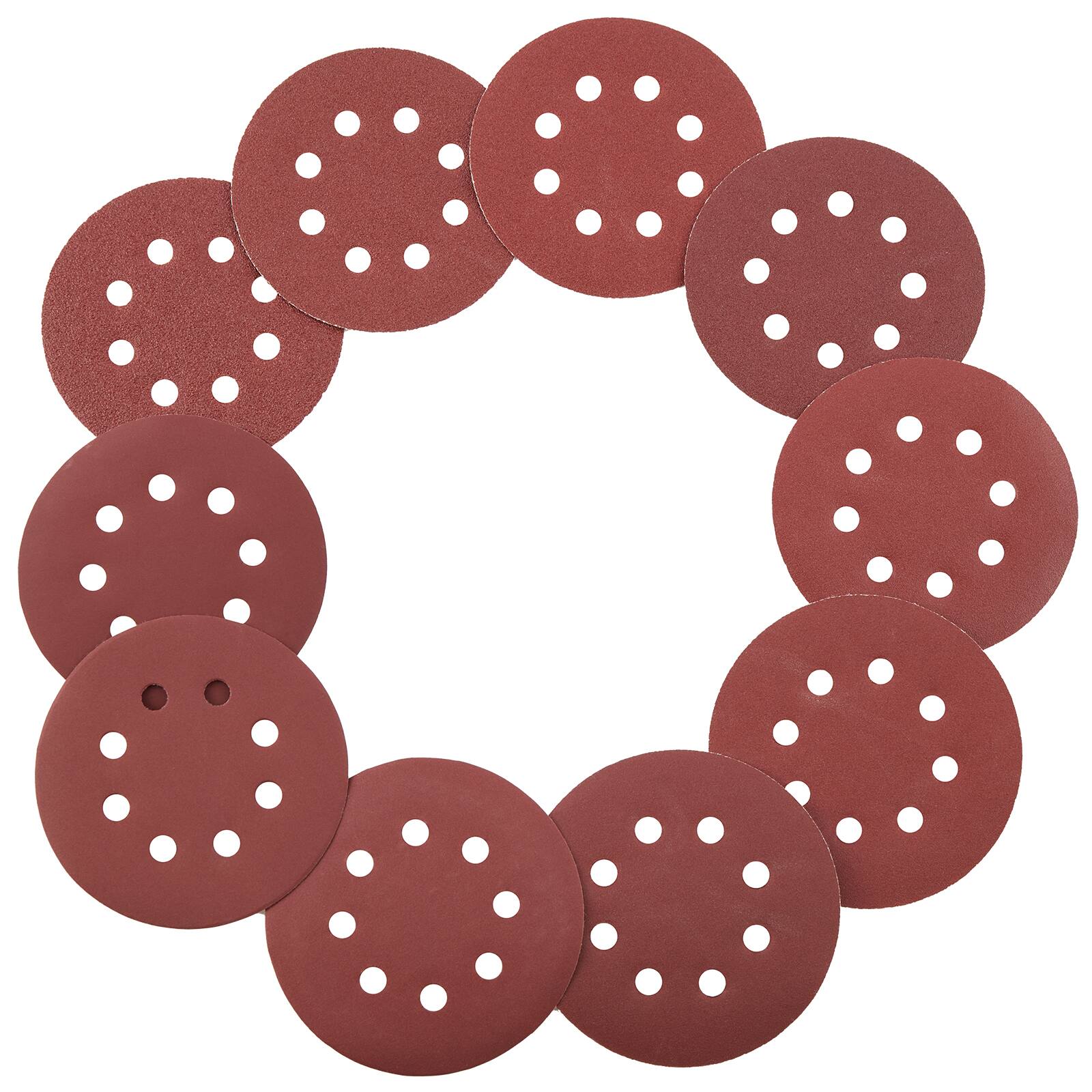 Front. VEVOR - 150 PCS 5 Inch Sanding Discs Set, 8-Hole Round Hook and Loop Sandpaper,10 Grits include 60,80, 100,120,150,180, 240,320 - Red,White.