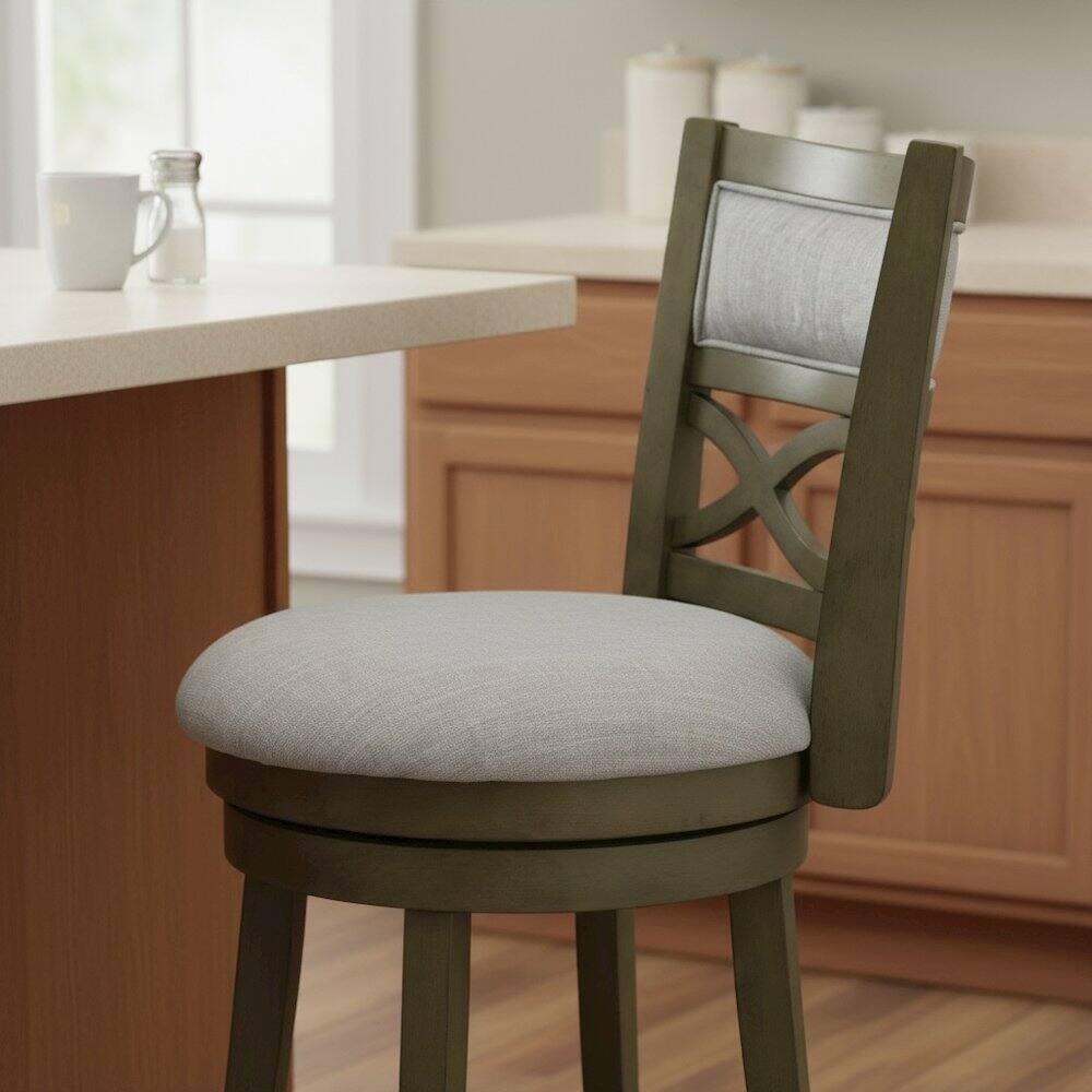 Alt View 4. FurniFact - 24-Inch Solid Wood Counter Stool 360 Swivel Fabric Seat Ant Gray - Gray.
