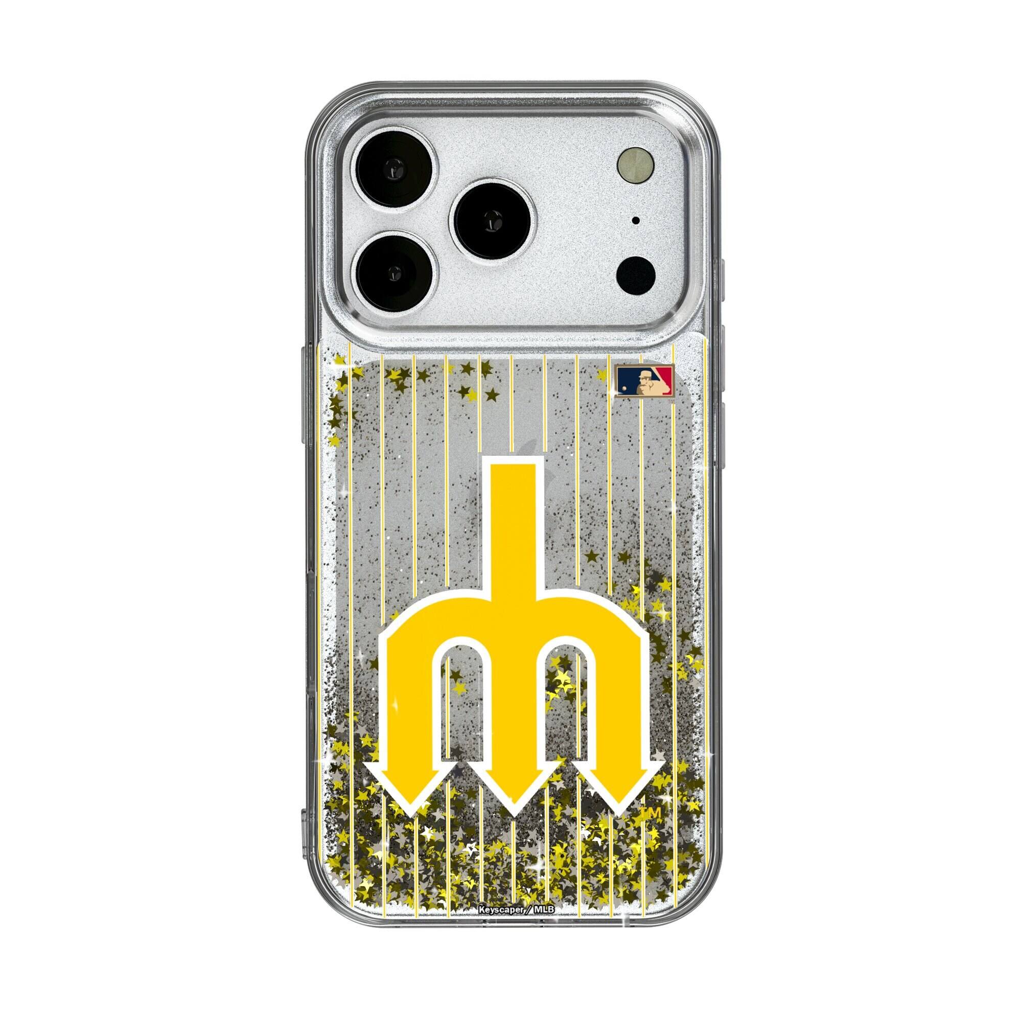 Front. Keyscaper - Seattle Mariners 1977-1980 Cooperstown Pinstripe iPhone Glitter Case - 13 Pro Max - Multicolor.