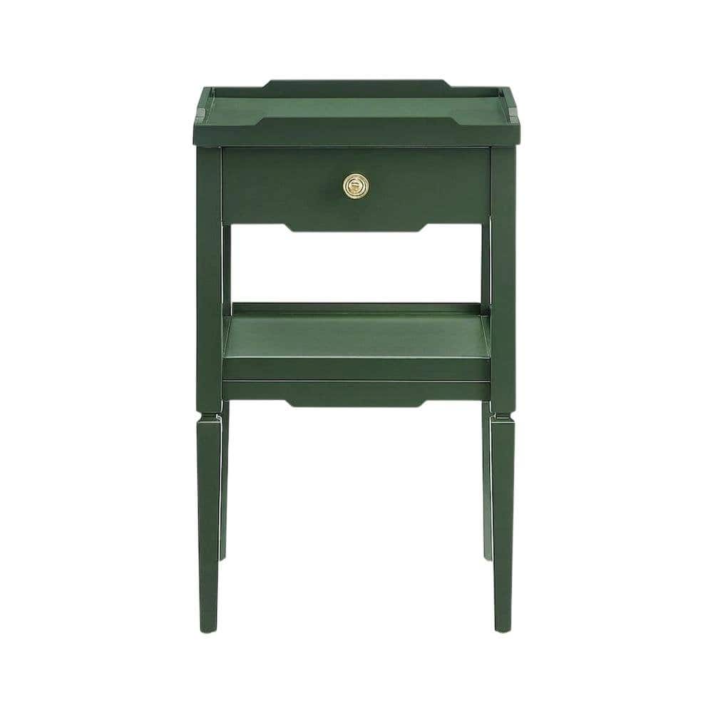 FurniFact - Vintage 1-Drawer Nightstand with Gold Hardware, Mid-Century Modern Design - Green