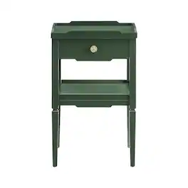 FurniFact - Vintage 1-Drawer Nightstand with Gold Hardware, Mid-Century Modern Design - Green