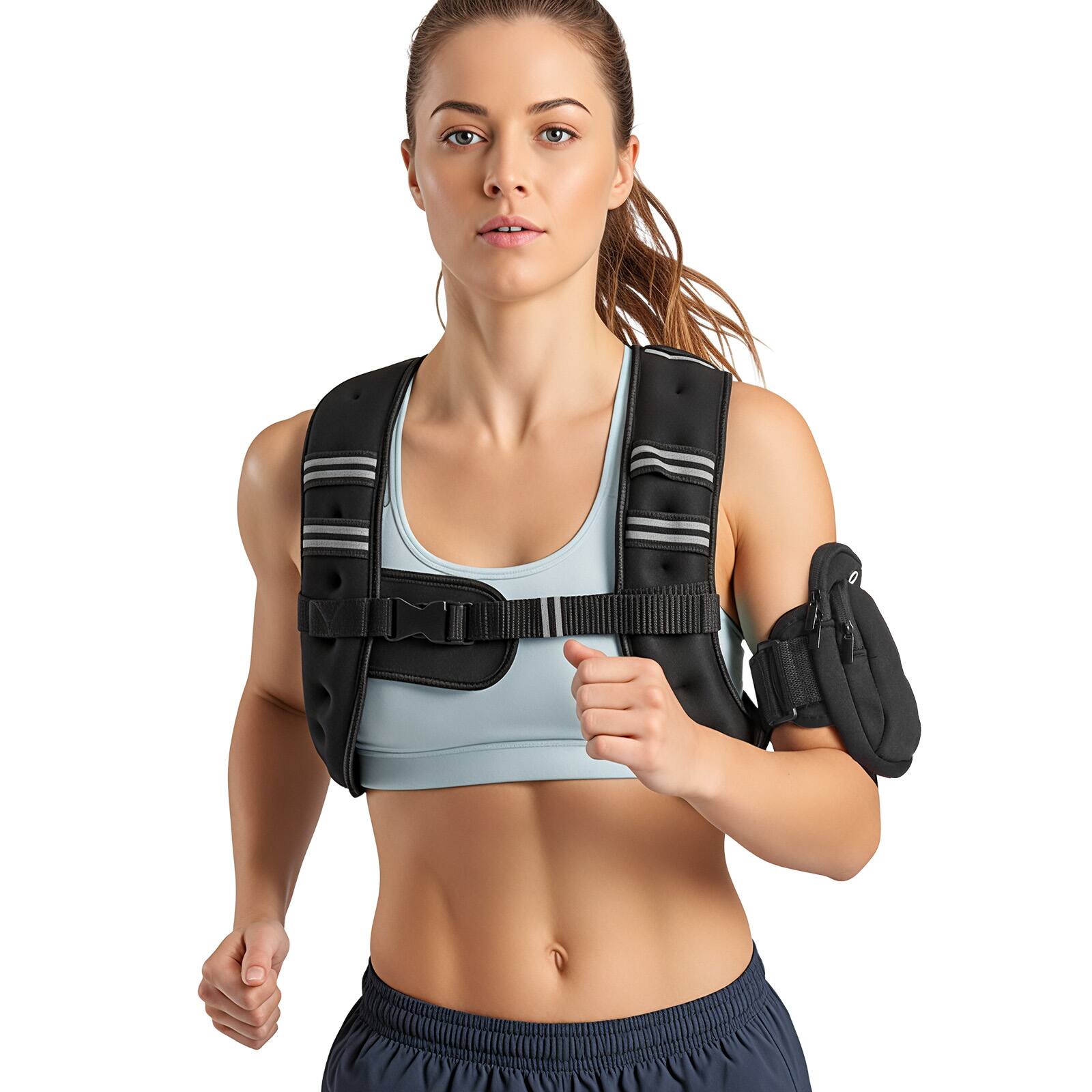 Alt View 5. VEVOR - Weighted Vest, 10 lbs Body Weight Vest for Men Women, with Reflective Stripe, Adjustable Buckle, Workout Equipment - Black.