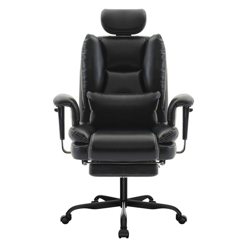 Angle. HTUTWOO - Office Chair Ergonomic - PU Leather Computer Chair with Lumbar Support, High Backrest, Liftable Headrest, 200kg Capacity - Black.