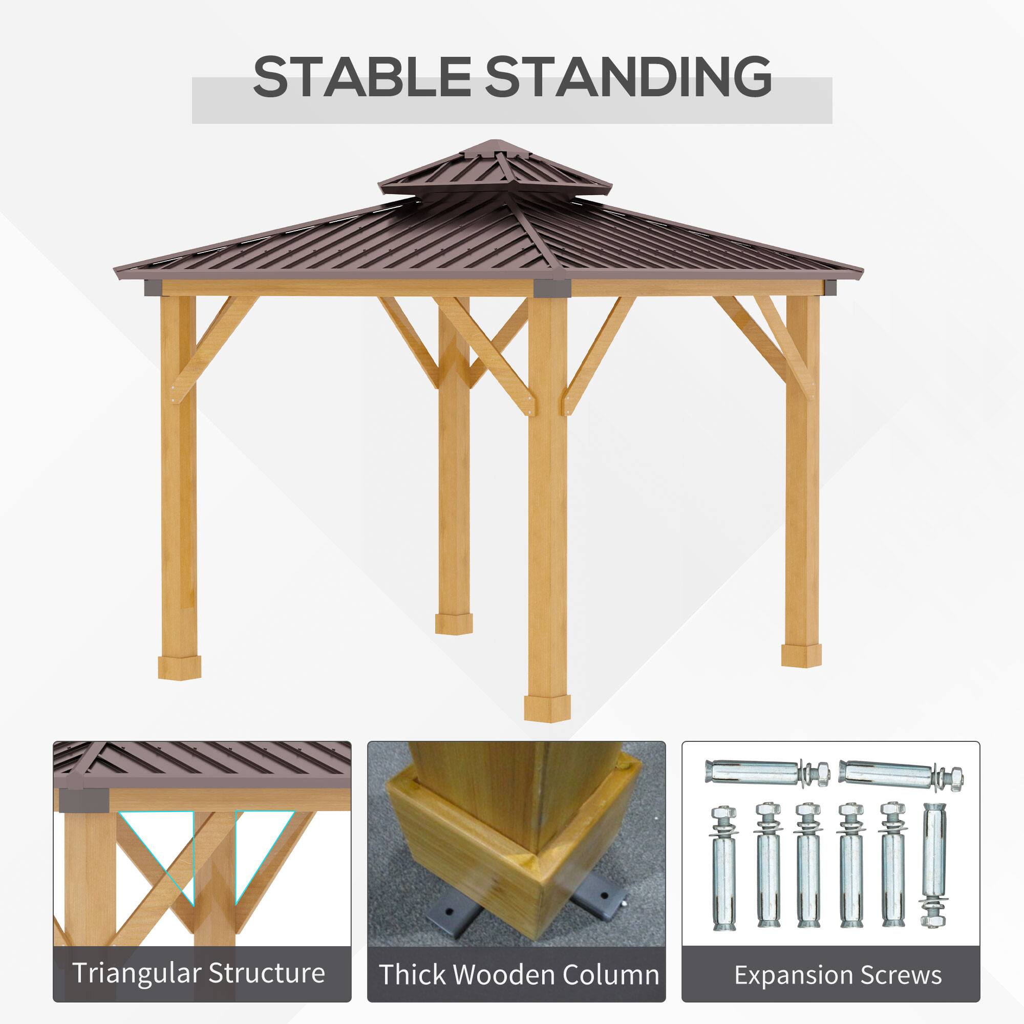 STABLE STANDING

- Triangular Structure
- Thick Wooden Column
- Expansion Screws
