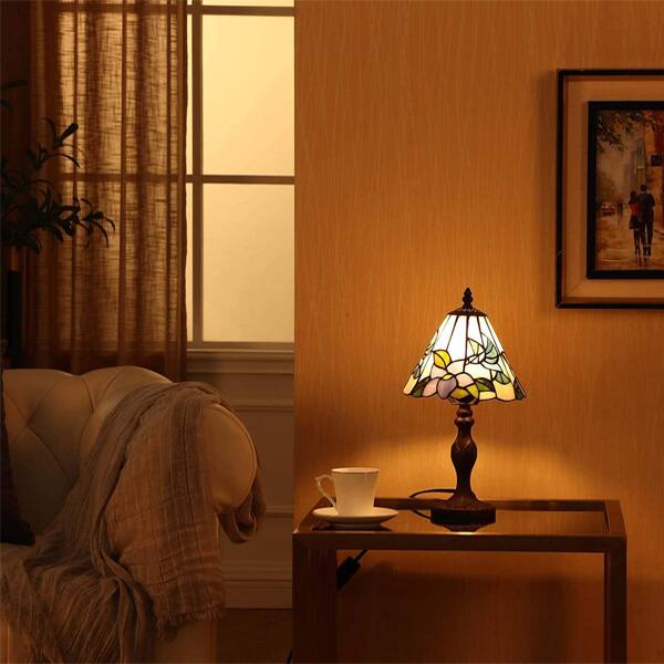 Alt View 2. Crescents Edge - Glass Table Lamp with Hummingbird Metal Base - Multi colored.