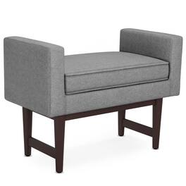Simpli Home - Scott 29 inch Wide Rectangle Small Ottoman Bench Linen Fabric - Pewter Grey