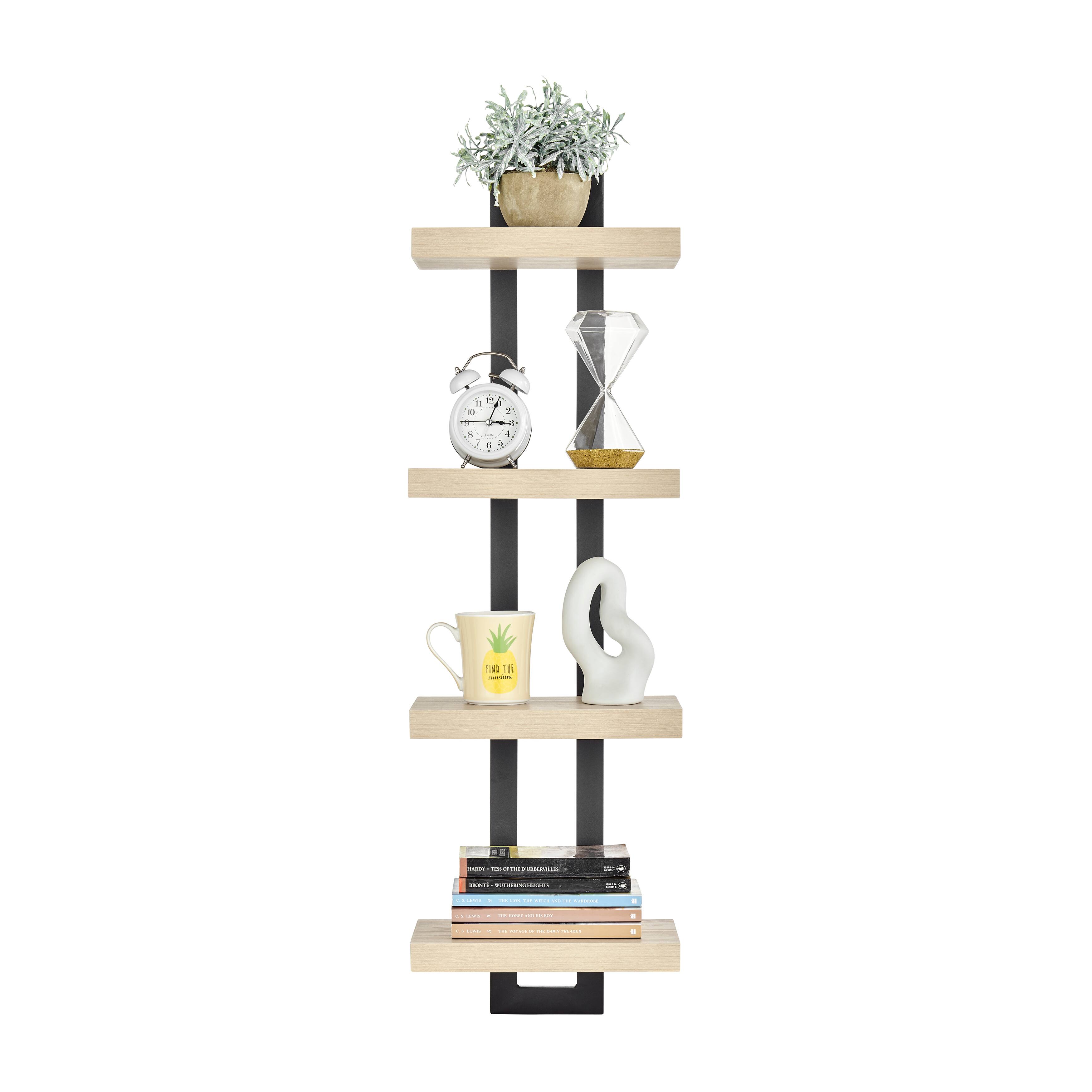 Alt View 9. Danya B - 4-Tier Ladder Bracket Wall Shelves - Black Metal and White Birch Finish - White Birch.