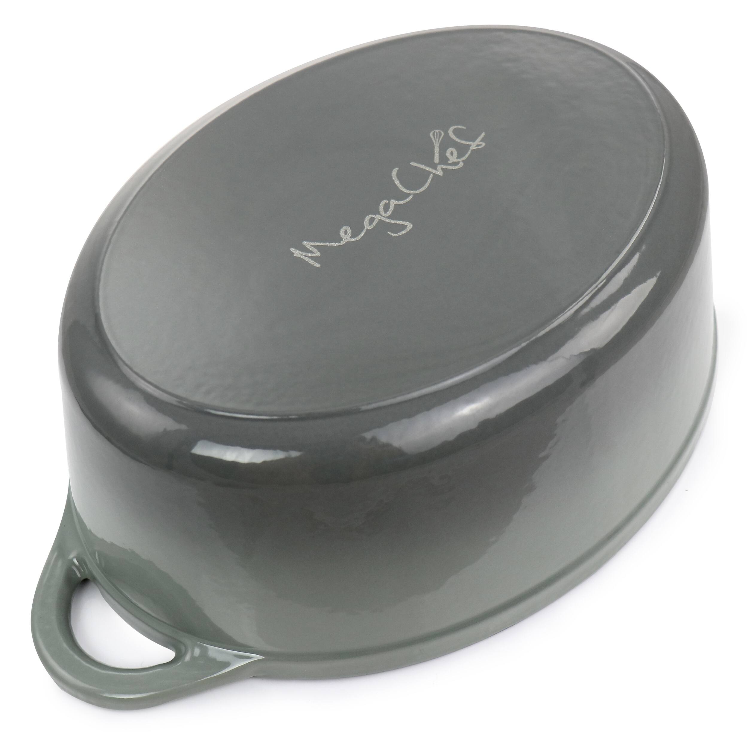 Alt View 4. MegaChef - MegaChef 7 Quarts Oval Enameled Cast Iron Casserole in Gray - Gray.