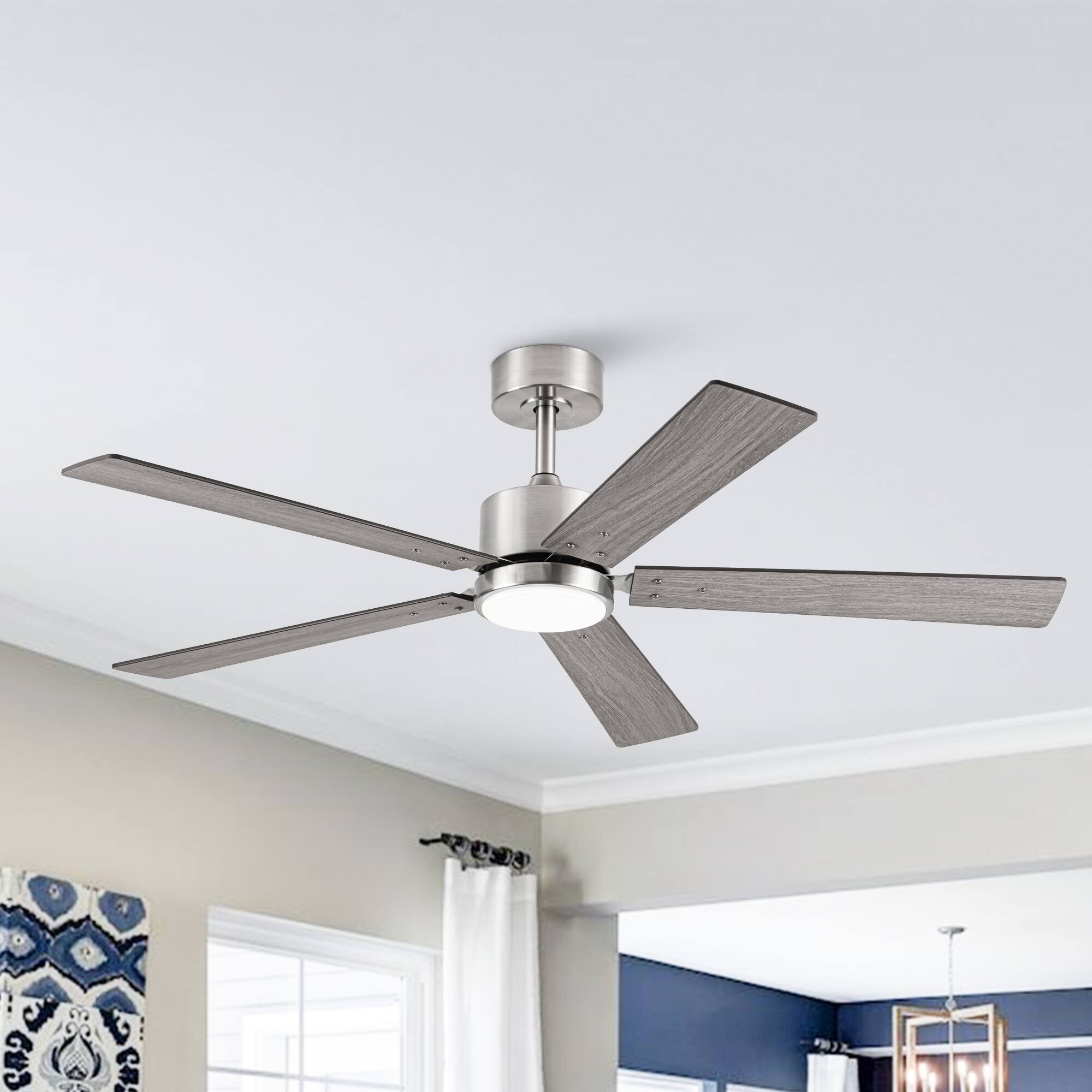 Vaczon - 52" Modern Brushed Reversible 5-Blade LED Ceiling Fan with Light and APP - Nickel
